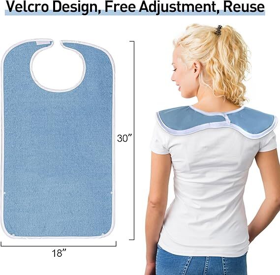 2× Washable Adult Bibs Eating Clothing Protectors Easy to Clean & Crumb Catcher