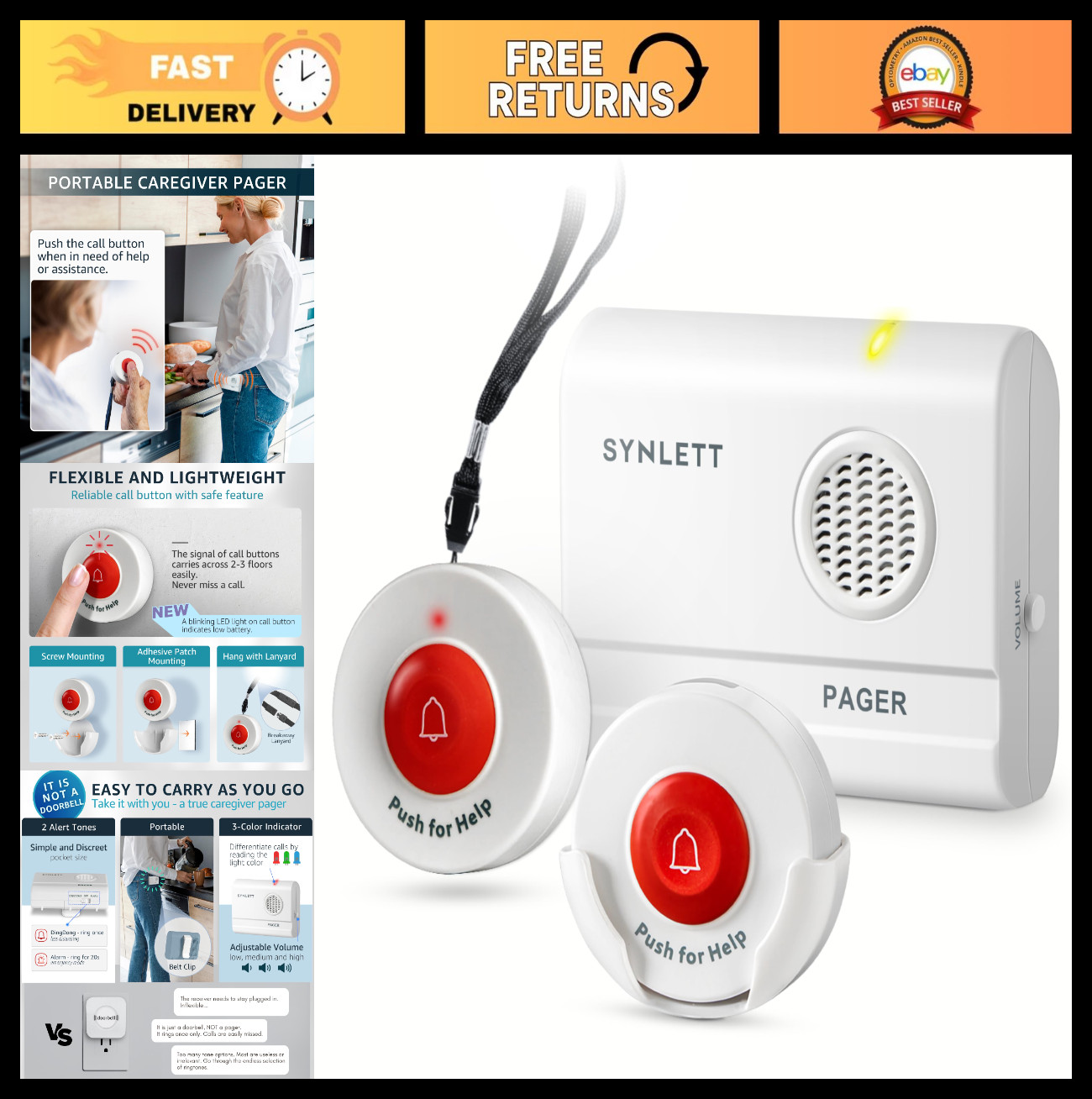 Wireless Caregiver Pager System – SOS Alert Call Buttons for Seniors & Patients