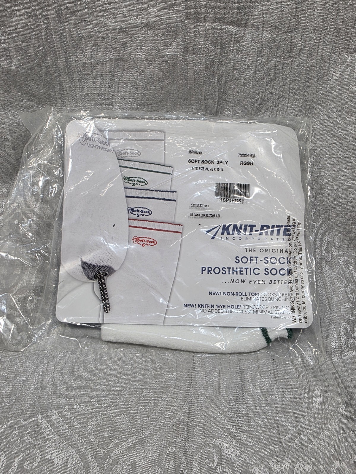Knit-Rite Soft-Sock Prosthetic Sock. 3PLY 1SP3RGSH Fits Size #1, #2 X 10-14