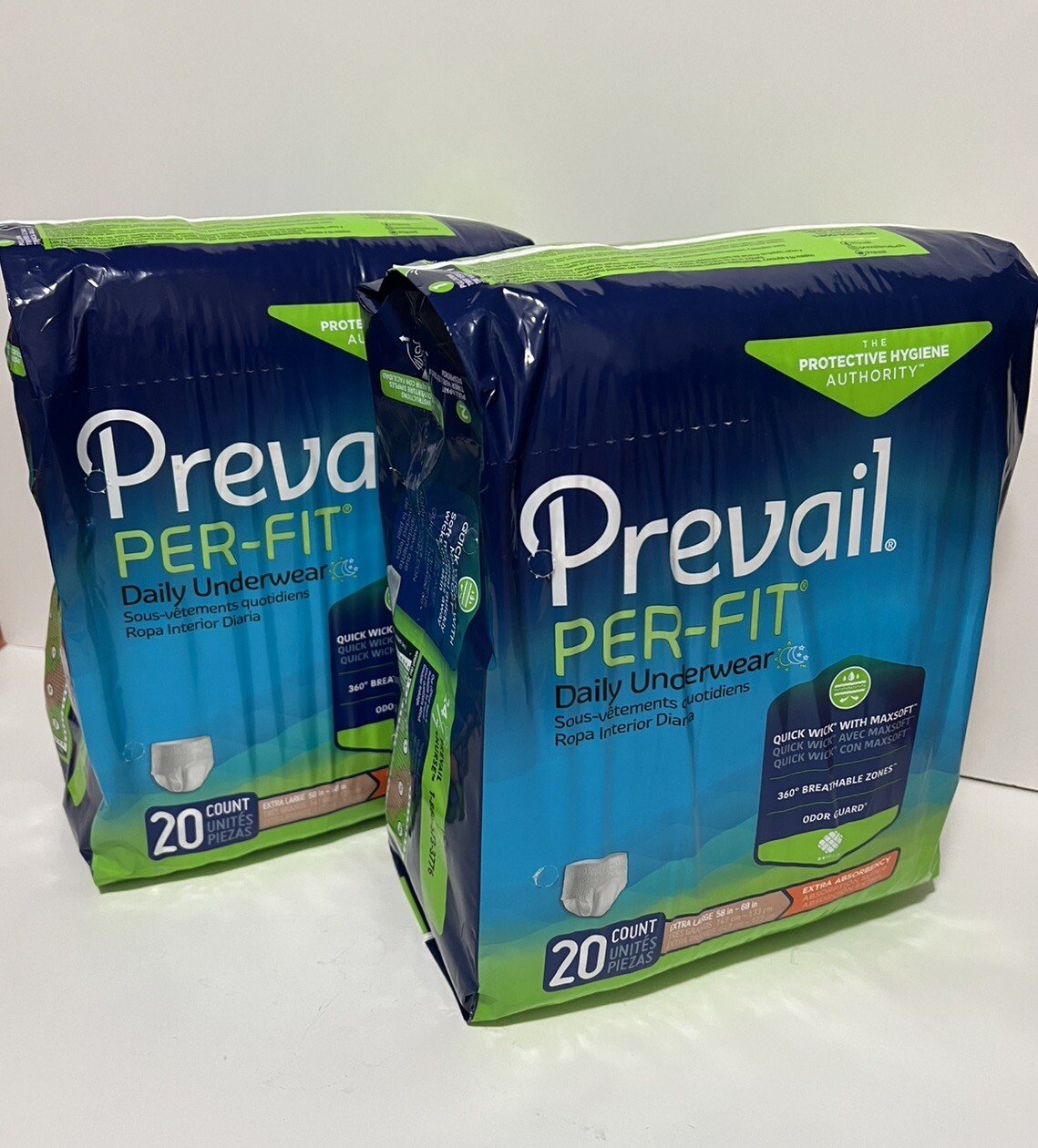 Prevail Per-Fit Daily Underwear size XL (58″-68”) 20 Count 2 Pack