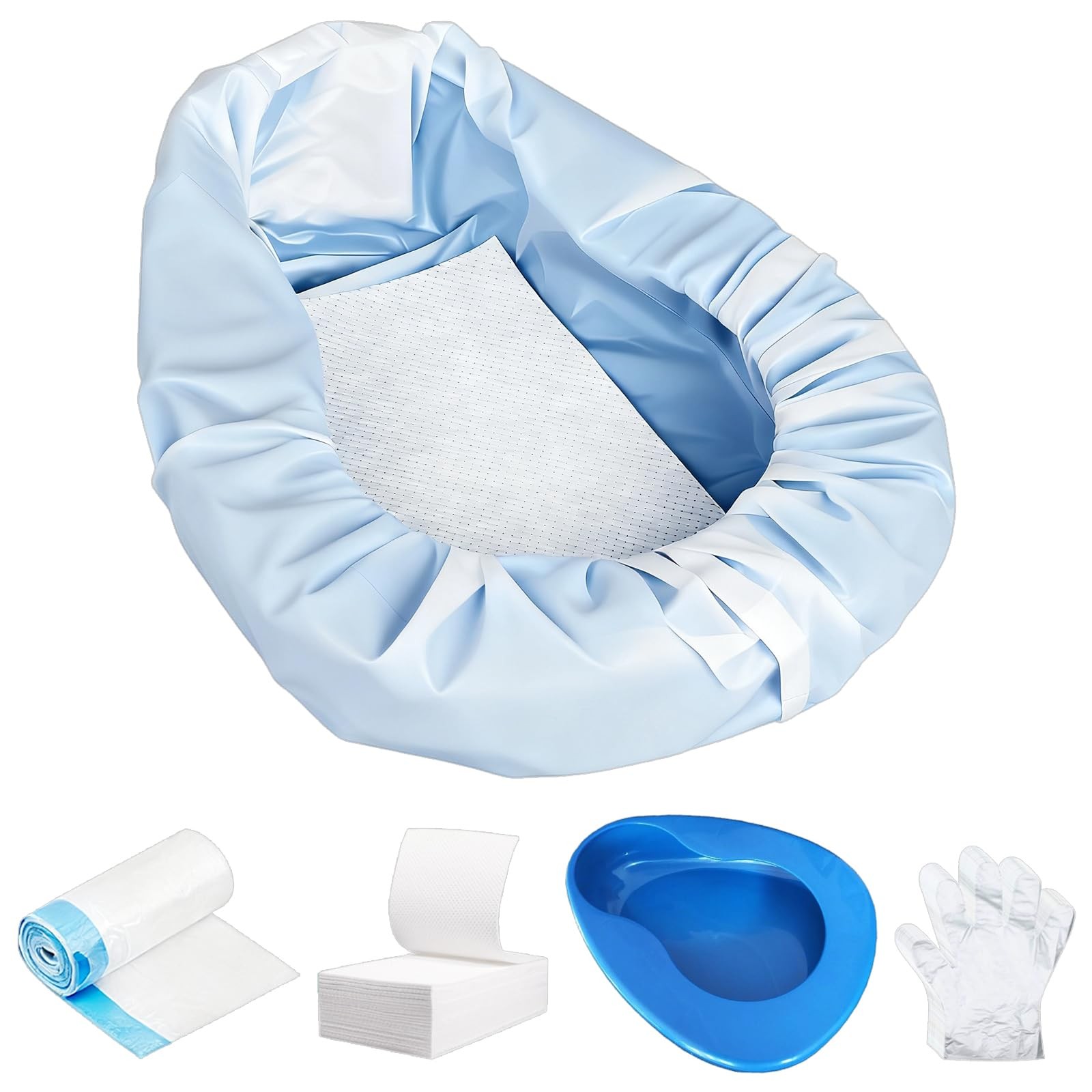 Bedpan Set with 30 Super Absorbent Pads 30 Disposable Liners 100 Gloves, Bedp…