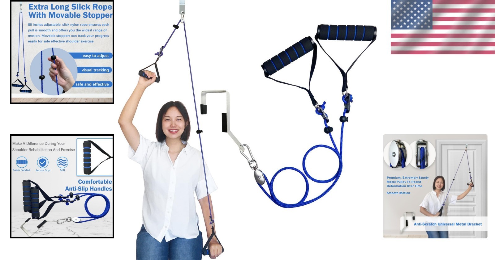 Shoulder Pulley for Physical Therapy, Pulleys Metal Bracket, Blue