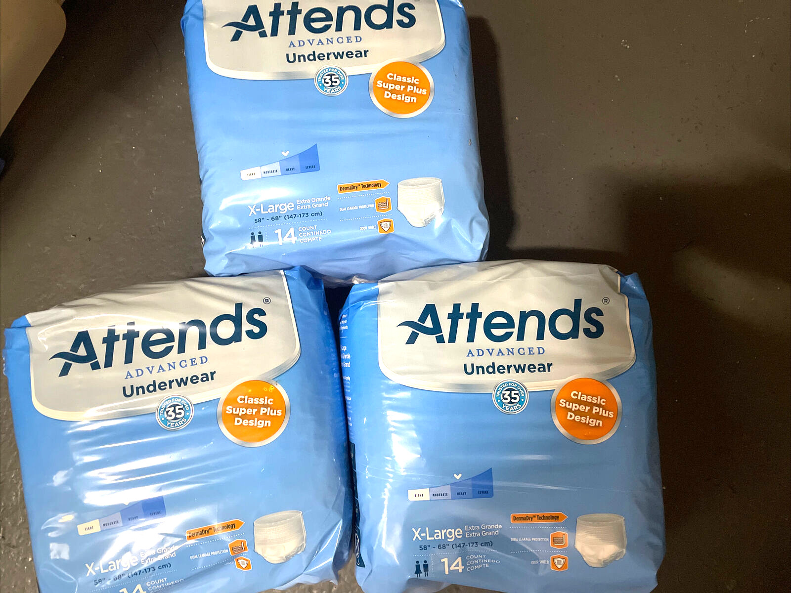 3 Pks Attends Advanced Underwear Size X-Large 58-68″ 14 Count Classic Fit 42