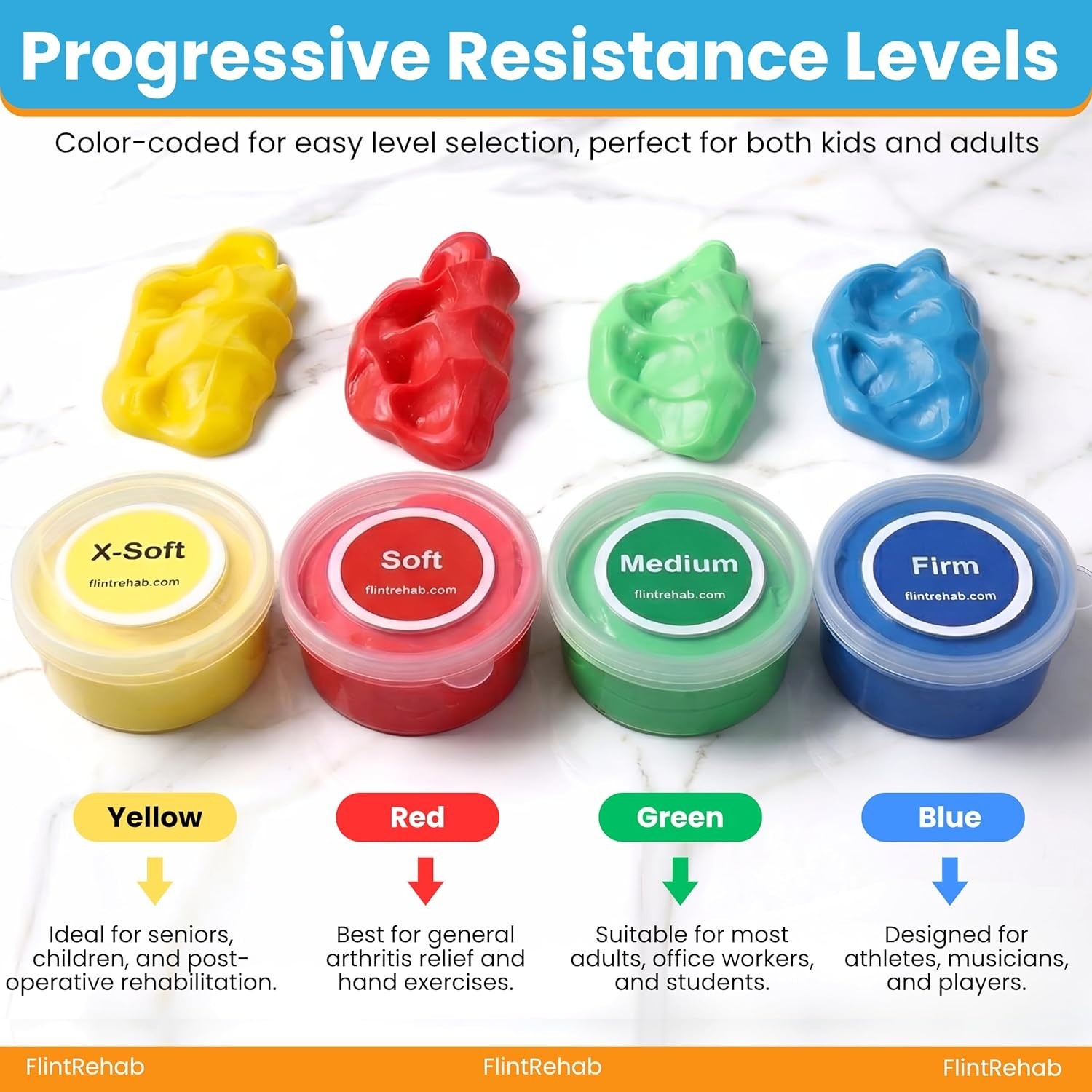Portable Non-Toxic Hand Therapy Putty – 4 Resistance Levels for Strengthening