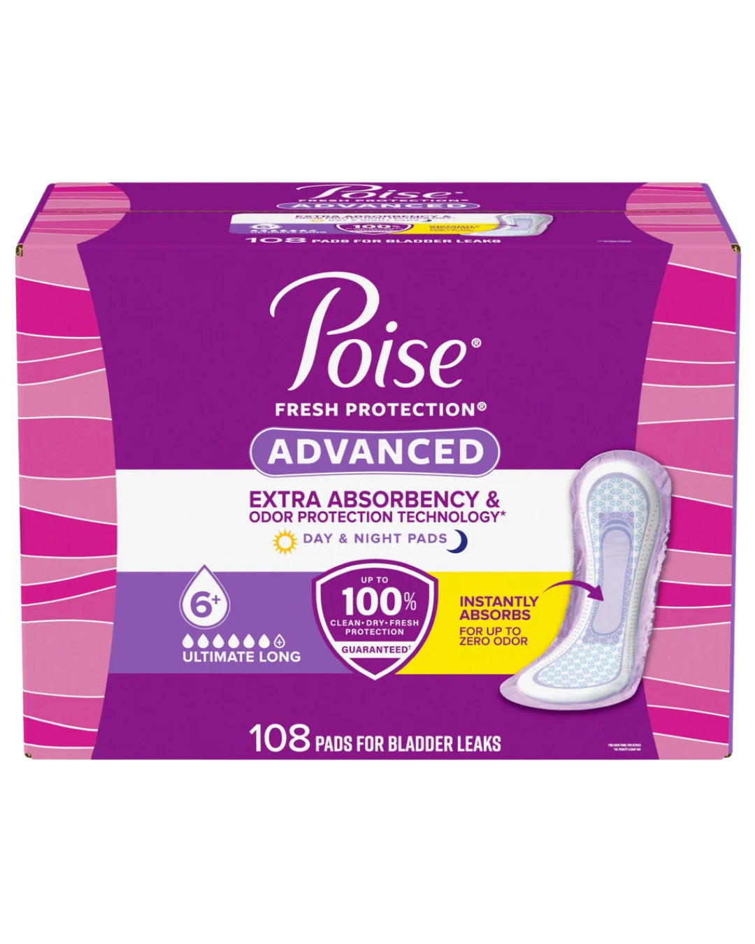 Poise Advanced Ultimate Absorbency Long Pads, 108-count