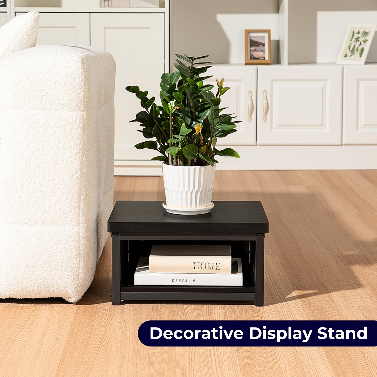 Wooden Bedside Step Stool for Bed 8 Inch 500 lb Capacity Storage Shelf Black