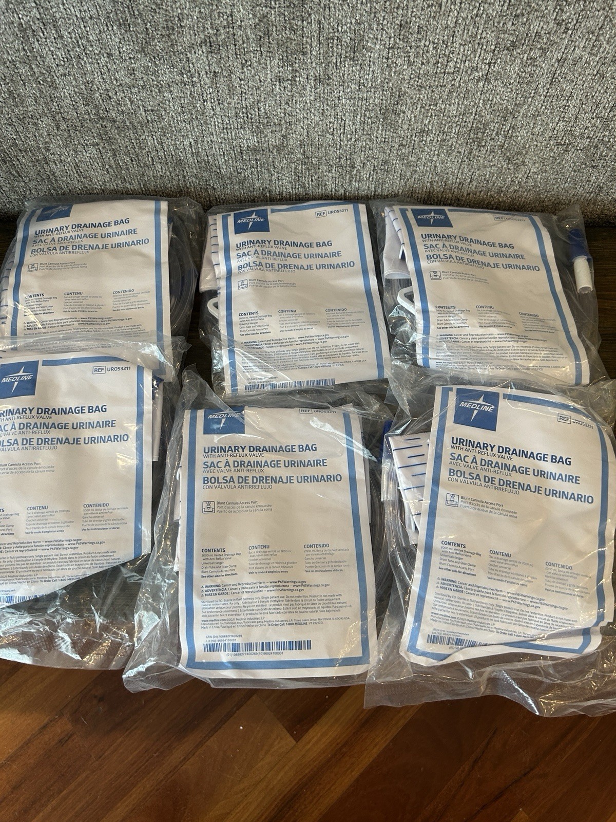 Lot Of 6 Medline 2000 mL Urinary Drainage Bag w/ Anti-Reflux Valve URO53211 New