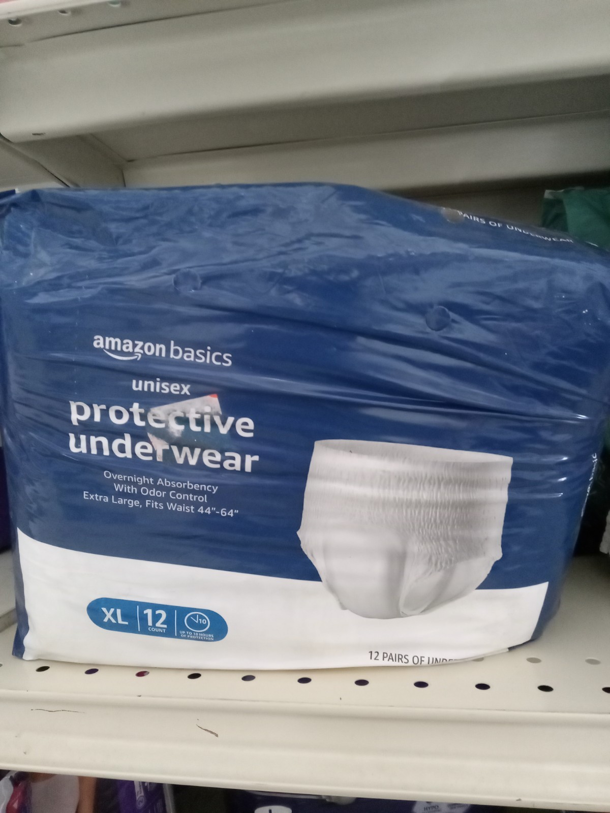 Amazon Basics Unisex Incontinence Underwear, Overnight Absorbency, XL, 12 Count