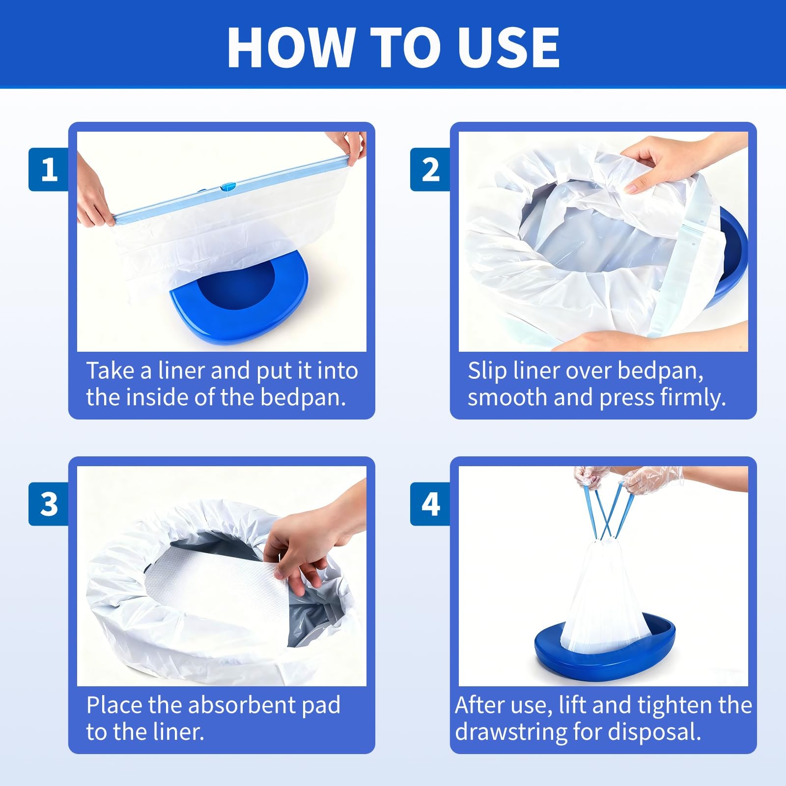 Bedpan Set with 30 Super Absorbent Pads 30 Disposable Liners 100 Gloves, Bedp…