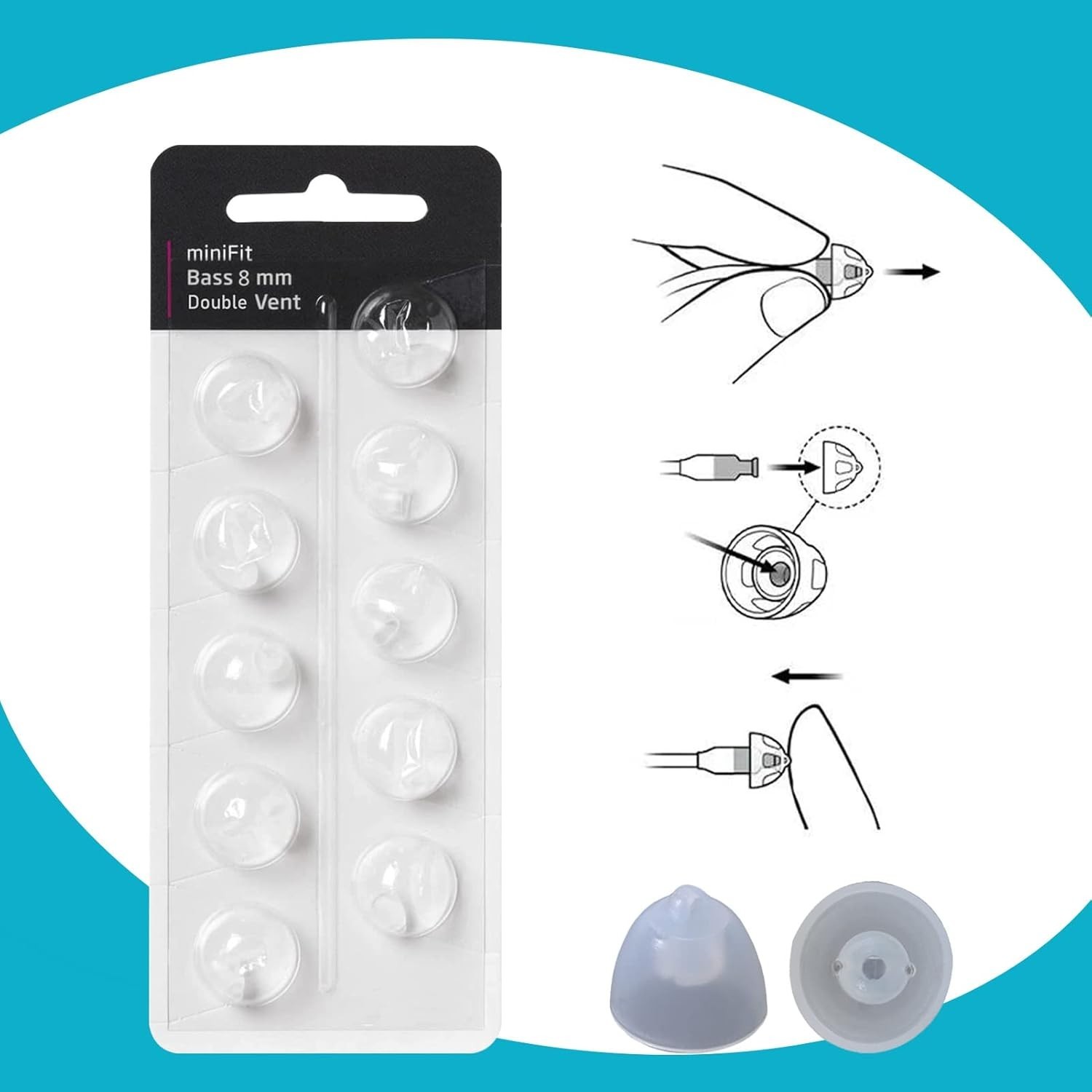 Oticon Double Vent Bass Ear Aid Domes – 8mm Replacement Packs