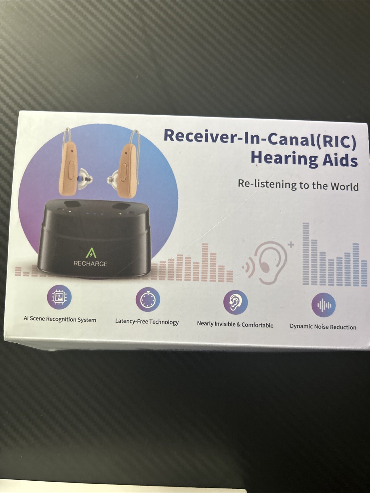 Aimsumy M2219 Beige Black Rechargeable Noise Cancelling RIC Hearing Aids