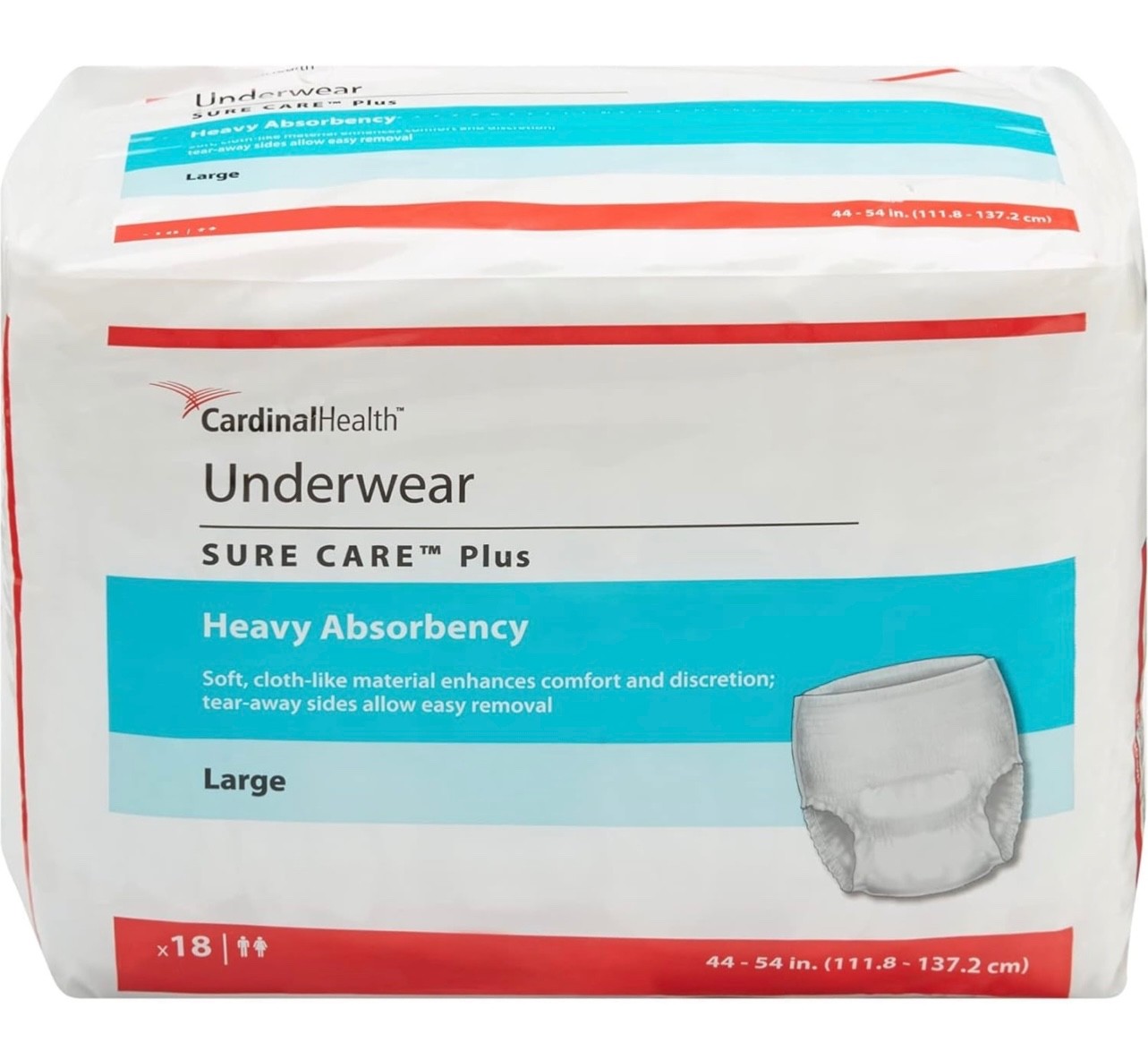 Cardinal Health Sure Care Plus Underwear Heavy Absorbency 4×18 Large 72 Total