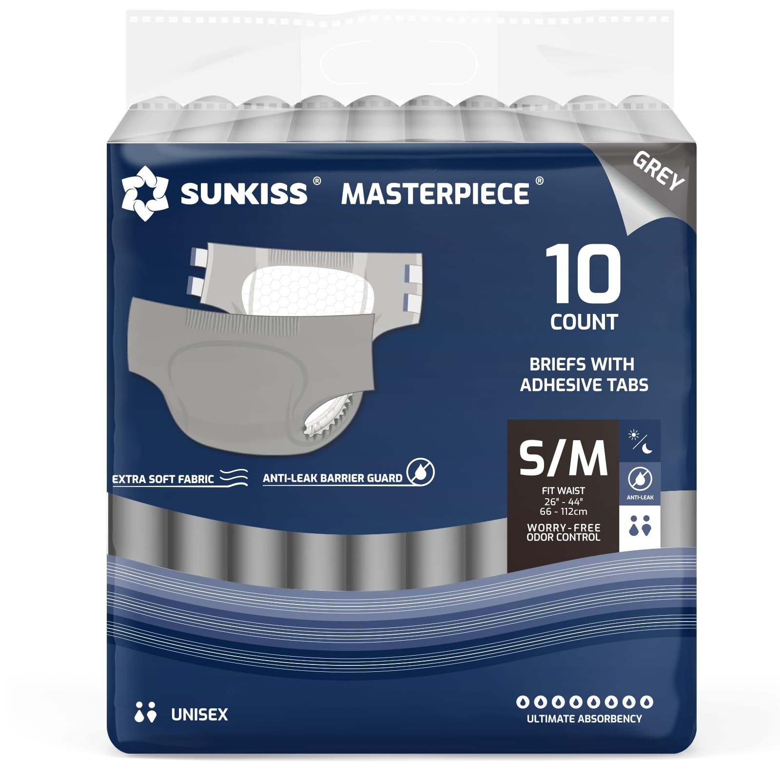 SUNKISS Masterpiece Adult Diapers with Tabs, Unisex Disposable Incontinence B…