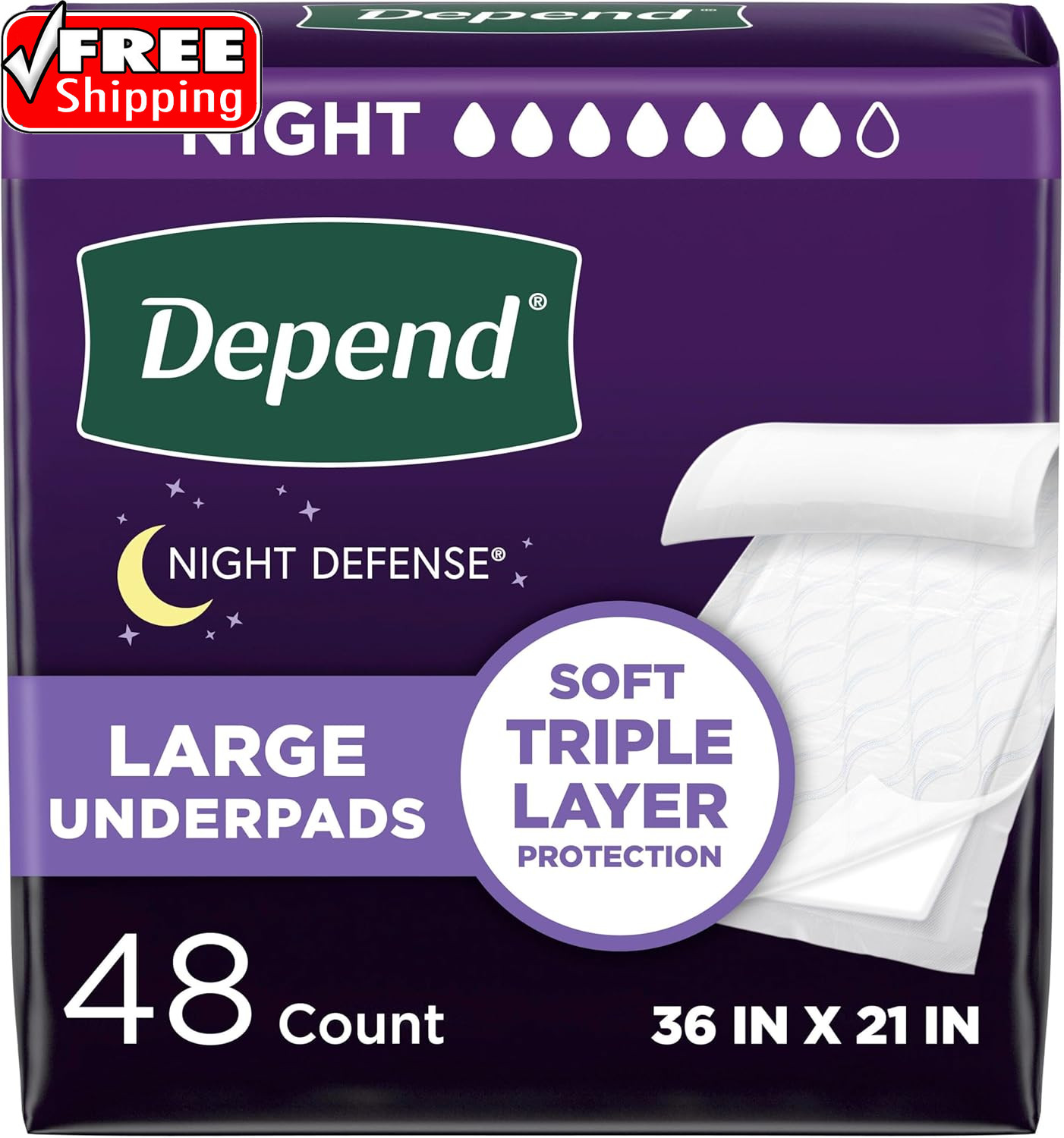 Depend Underpads, Disposable Incontinence Bed Pads for Adults, Slip Resistant, 3