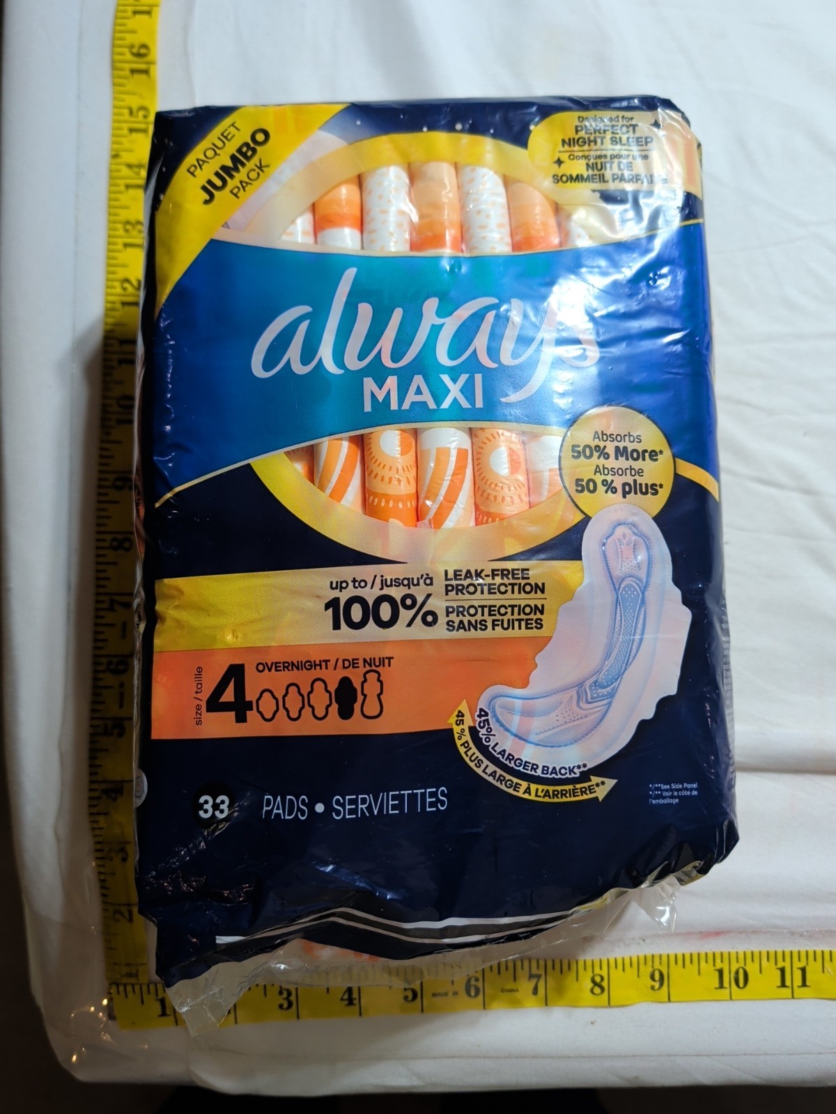 Always Maxi Overnight Pads Jumbo Pack With Flexi-Wings 30 Count, Size 4