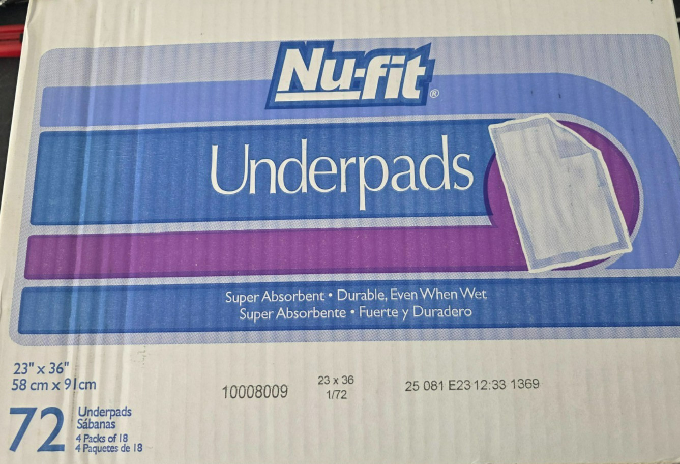 Nufit 23″x36″ Large Disposable Underpad 72 ct – CR344 – 498652