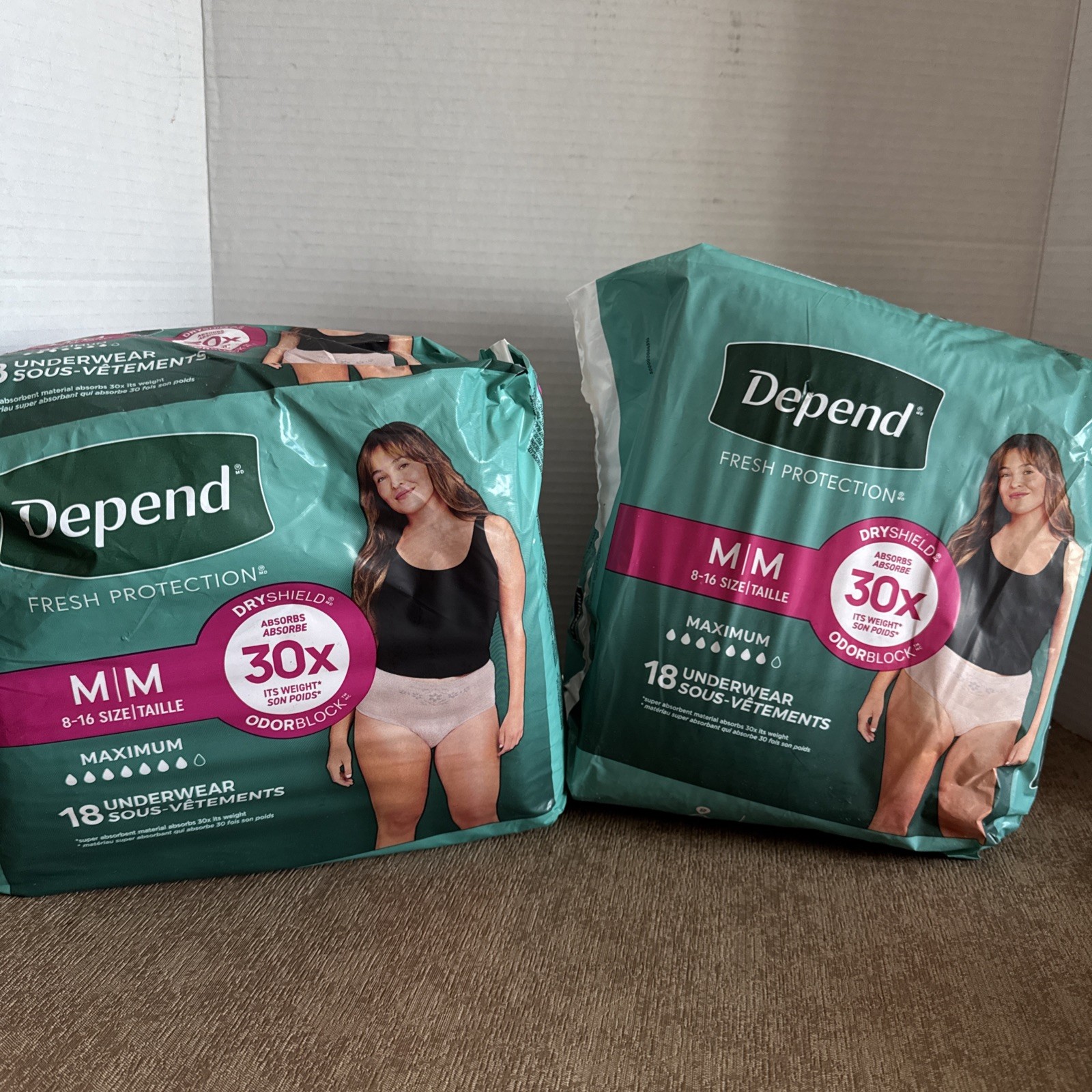 2 Packs! Depend Disposable Underwear Female Medium 18 Ct x 2