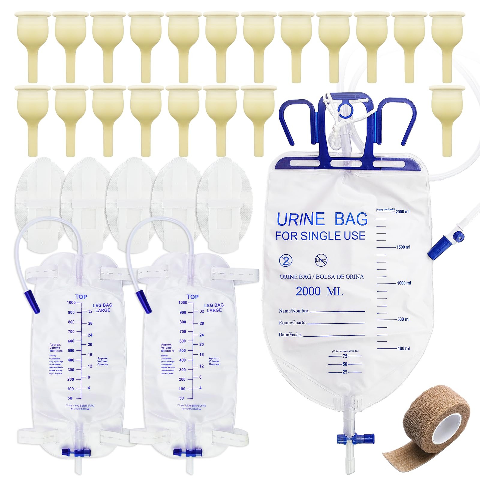 External Condom Catheters for Elderly Men Age 80,20pcs Latex Sets,1pcs 2000ml…