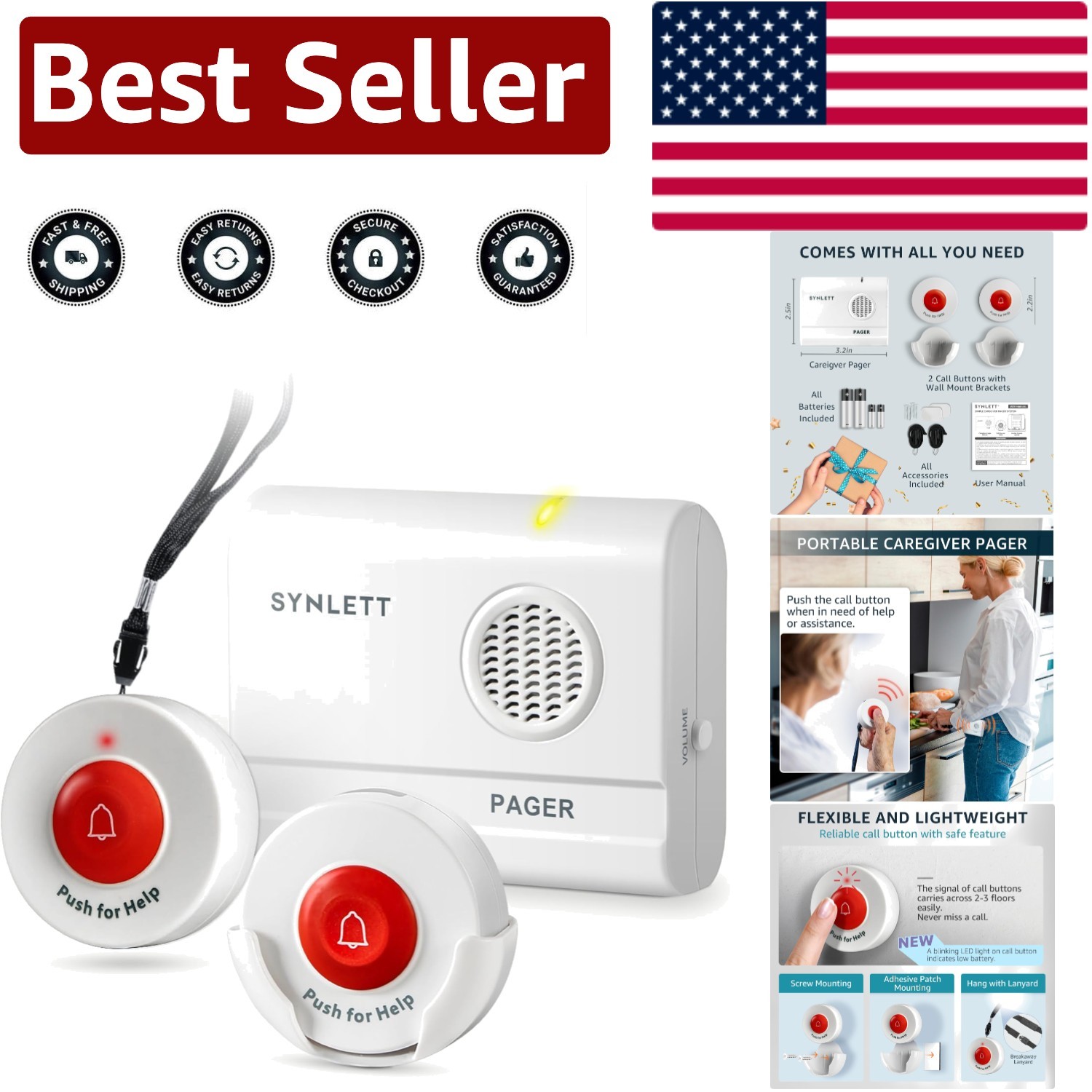Wireless Caregiver Pager System with 2 Call Buttons – Elderly Alert & SOS Help