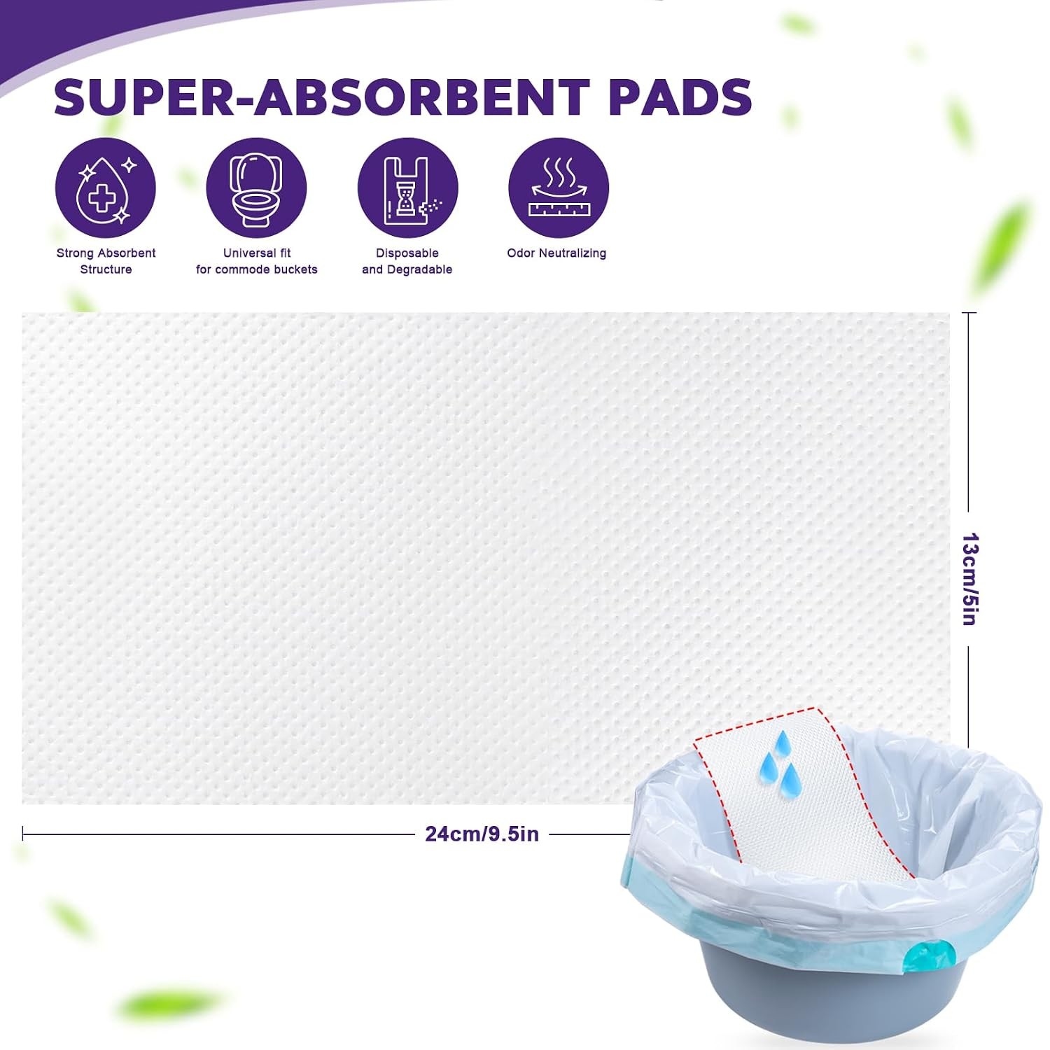 100PCS Lavender Scented Commode Absorbent Pads for Bedside Commode Bucket – Medi