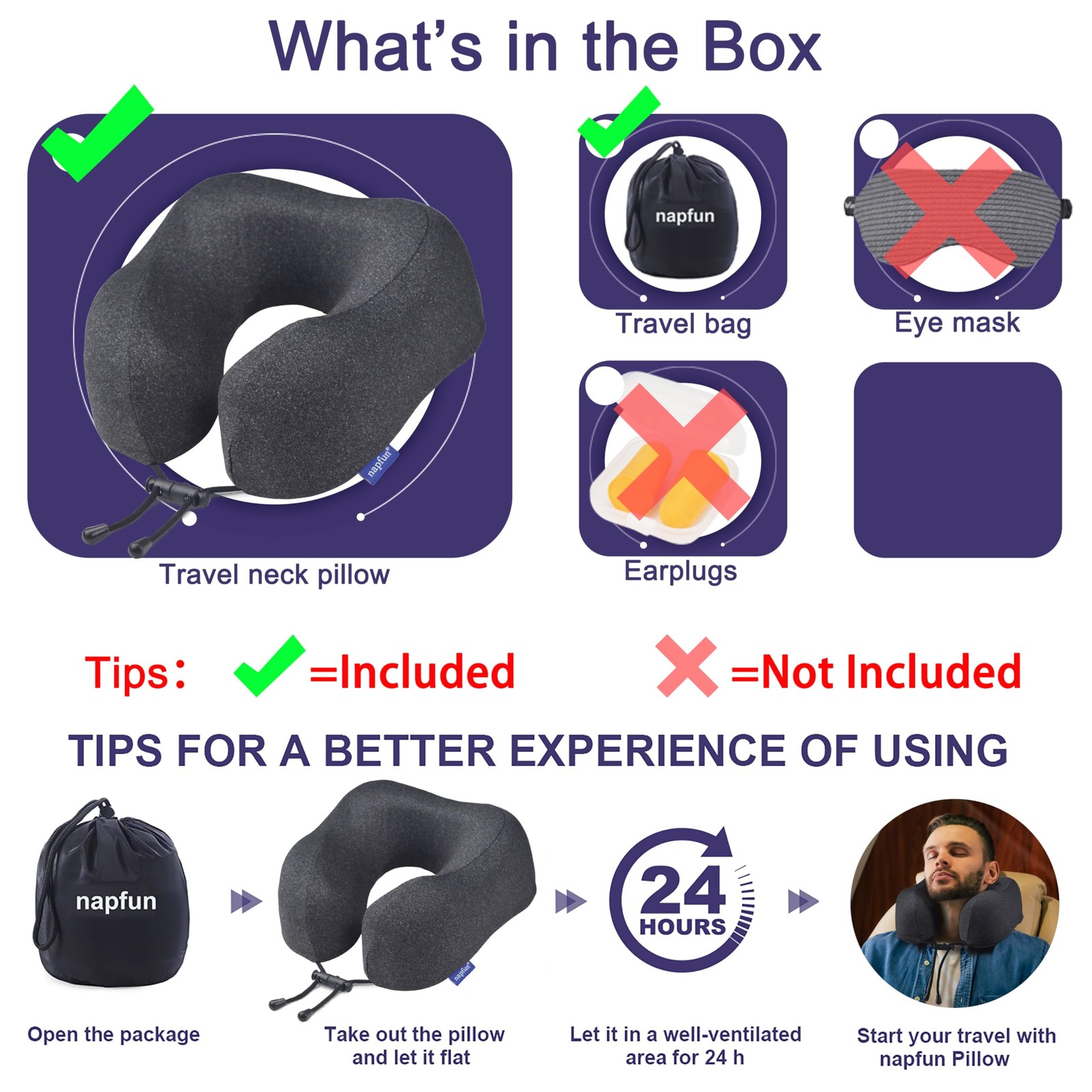 napfun Neck Pillow for Traveling, Upgraded Travel 1 Count (Pack of 1), Black