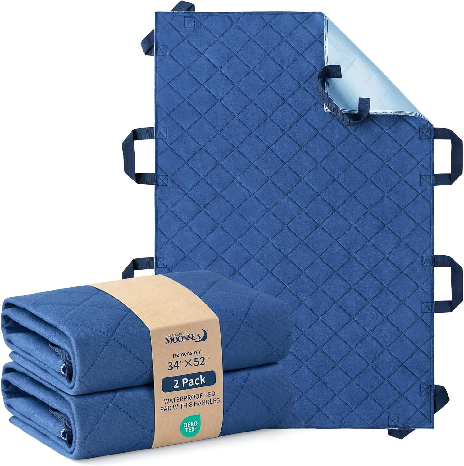 Positioning Bed Pad 34″x52″ with 8 Reinforced Handles 2 Pack Reusable Waterproof