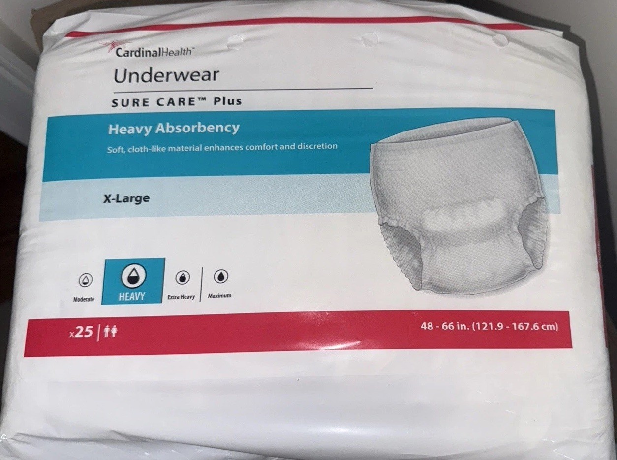 Cardinal Health Sure Care Plus Adult Underwear – XL. 2 packs of 25