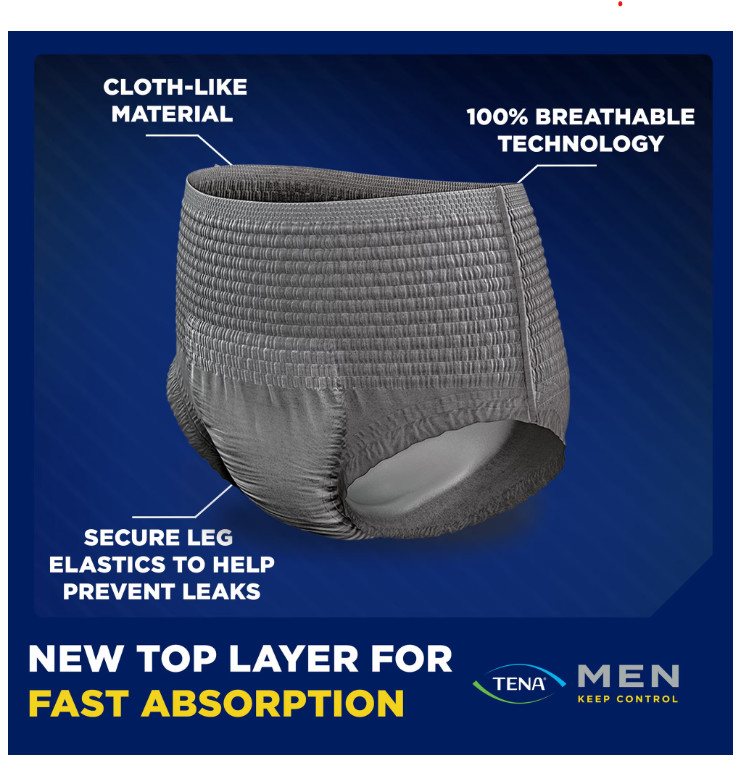 TENA Men Incontinence Underwear Maximum, L, 80 count (Waist size 34in-44in)