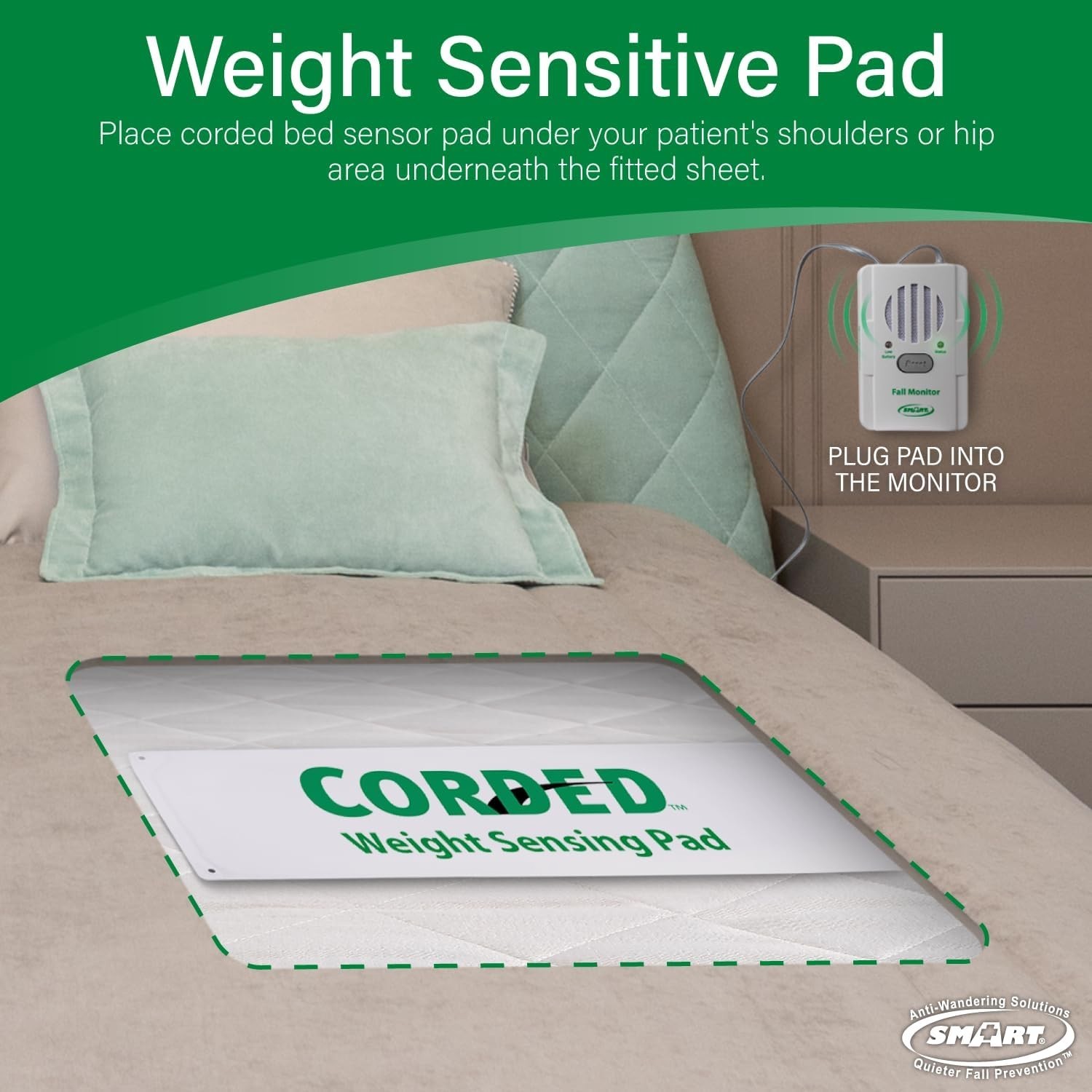 Smart Caregiver Bed Alarm – 10″x30″ Fall Prevention System for Elderly Safety