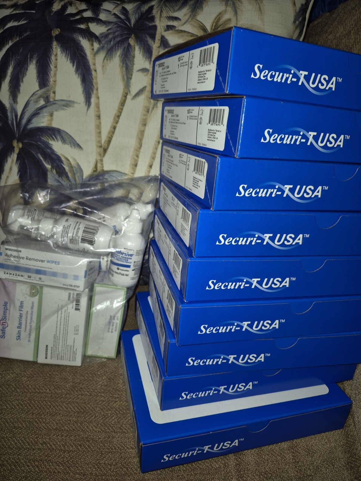 🔥New 7600002 Securi-T USA 90 Ostomy Pouches System Supplies Wipes Film Powder