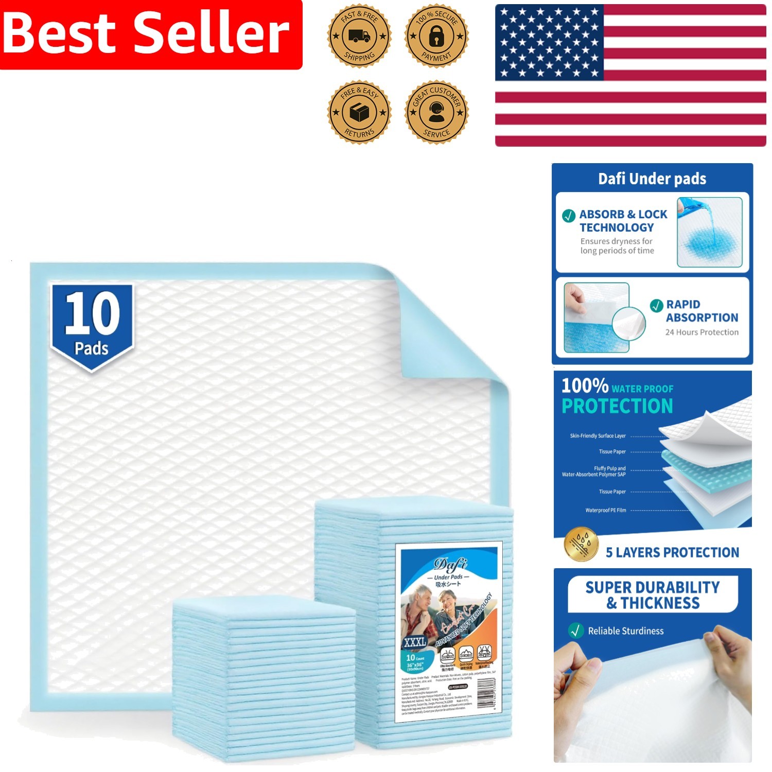 Adult Disposable Underpads 3XL Thick Protective Bed Pads Odor Control 10 Count