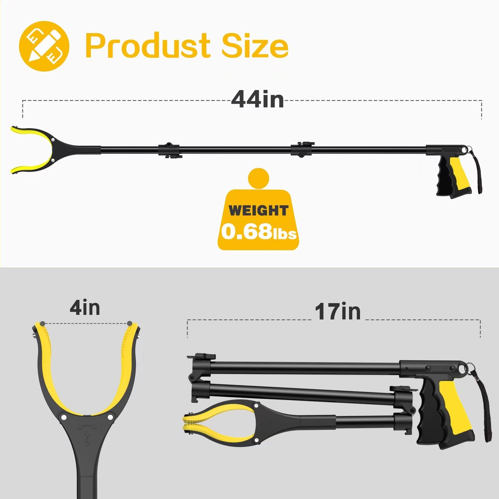 44 Inch Extra Long Grabber Reacher Tool，Foldable Trash Pick Up Stick for Senior