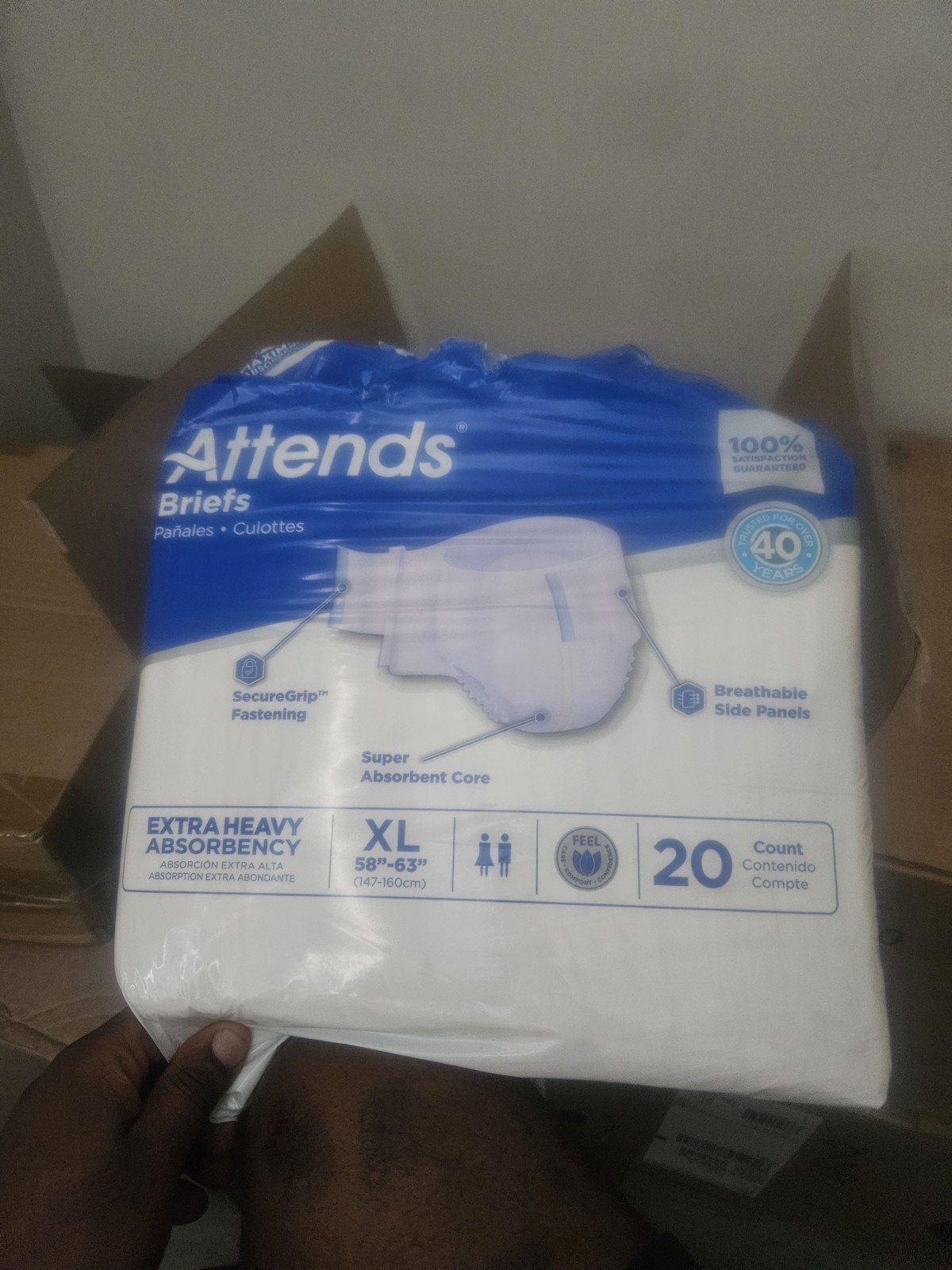 Box Of Attends Briefs XL 3 packs 20 count each
