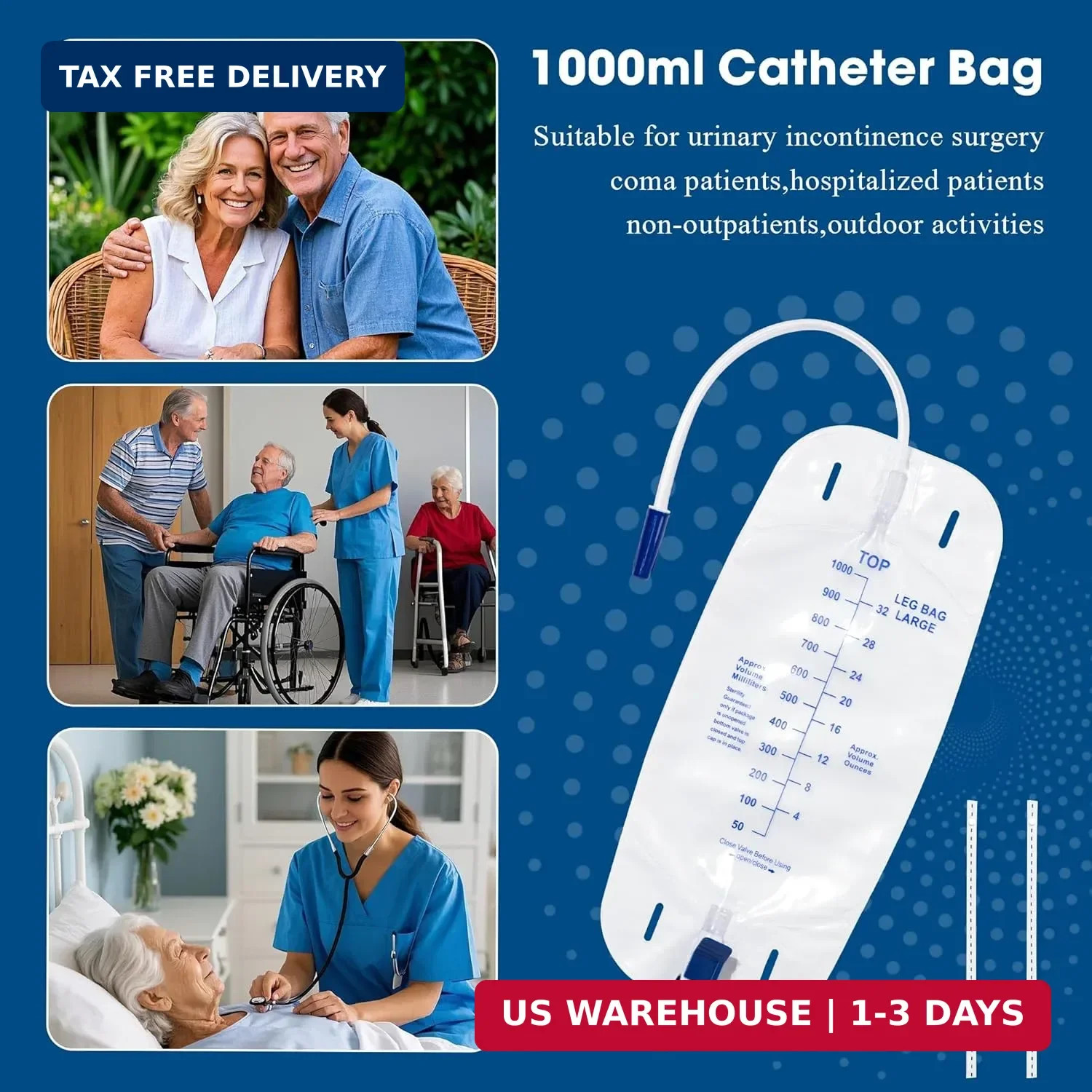 Urinary Drainage Bag 1000ml Catheter Leg Bag, 5 Pack Catheter Leg Bags for Men,