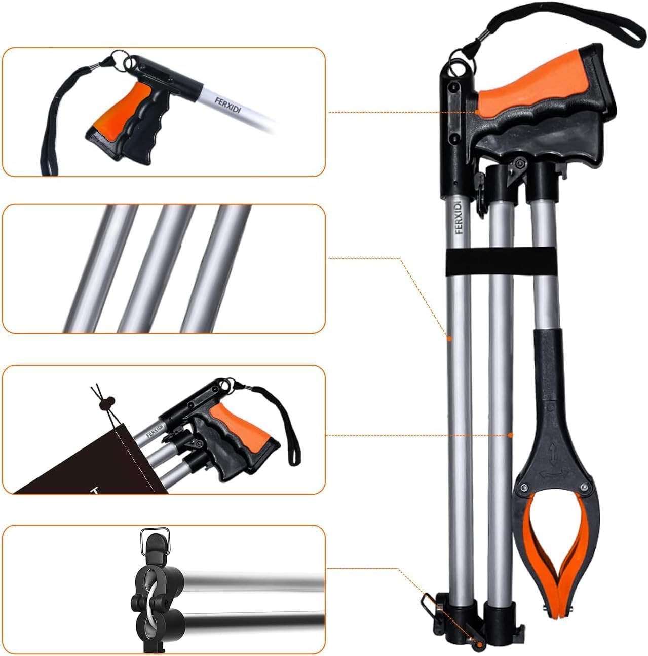 Alcanzador Plegable 110cm 2 Piezas Herramienta Agarre Mandibula Giratoria Iman