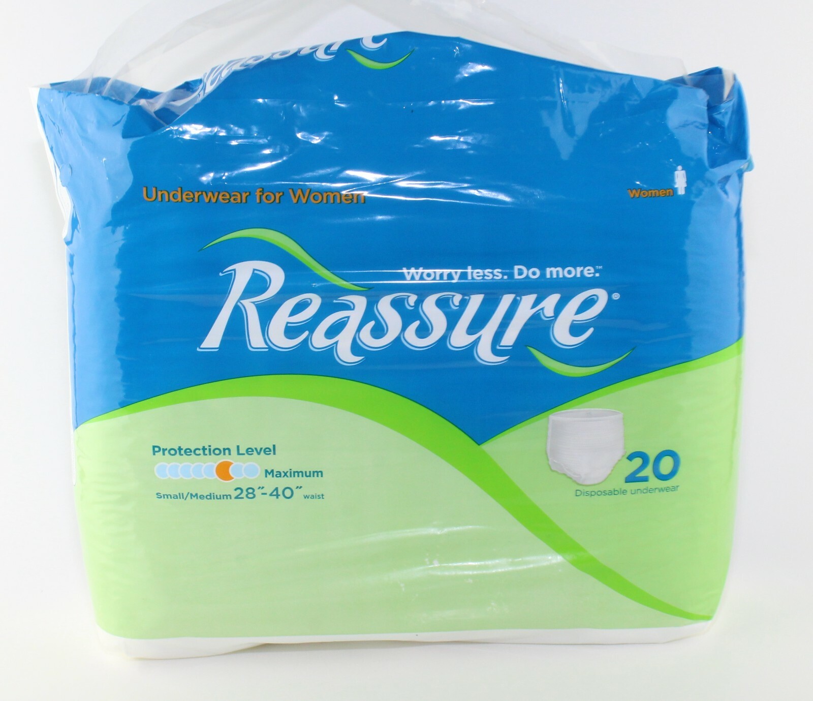 Reassure Small / Medium Disposable Underwear for Women 20 Count 28″ – 40″ Waist