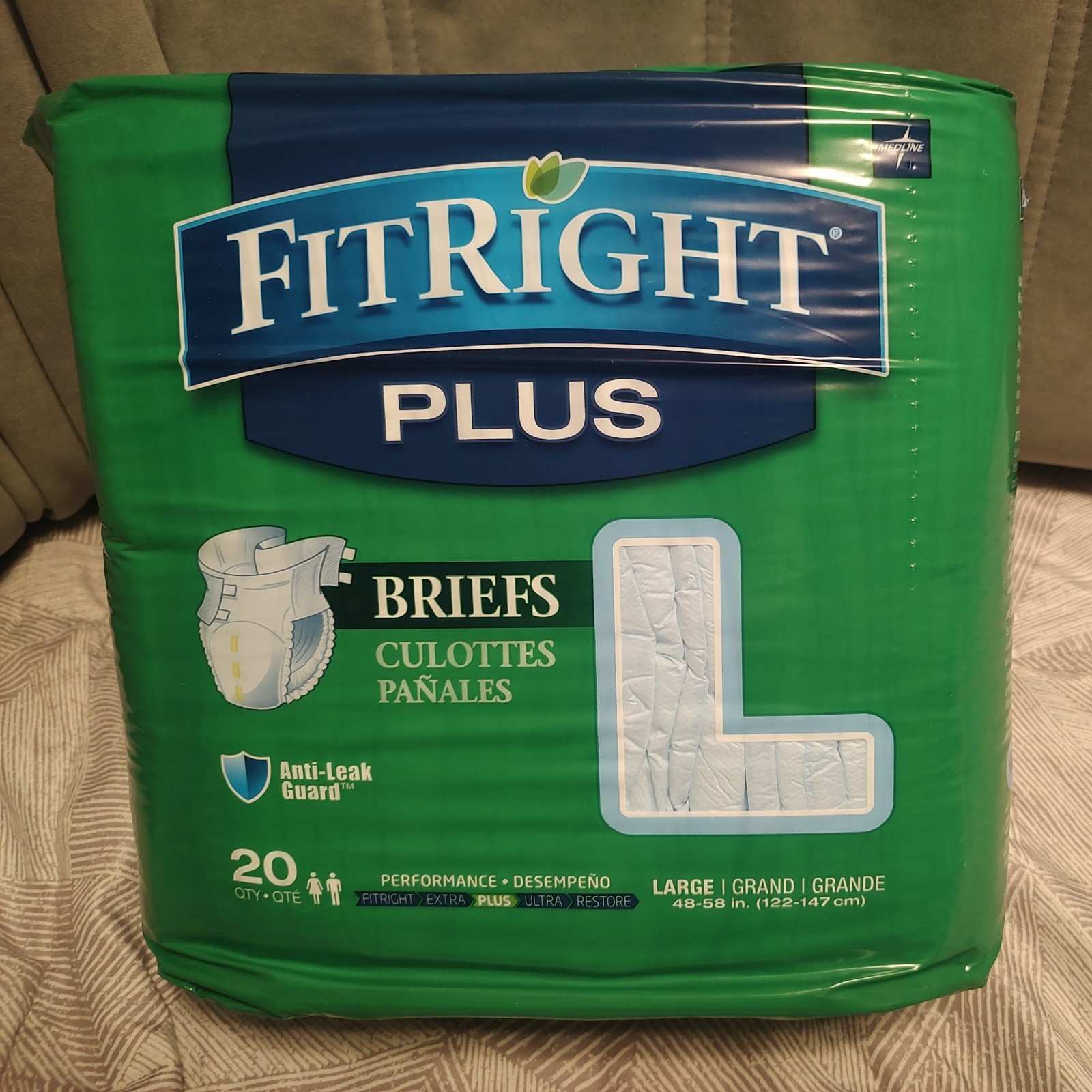 Medline FitRight Large, Extra Adult Briefs 20 count Leak-Stop Guards New