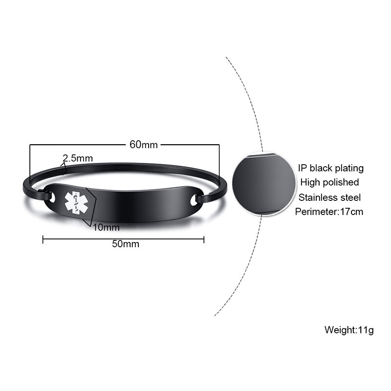 Customized Medical Bracelet Emergency Laser Engraved Men Women Alert ID Bangle