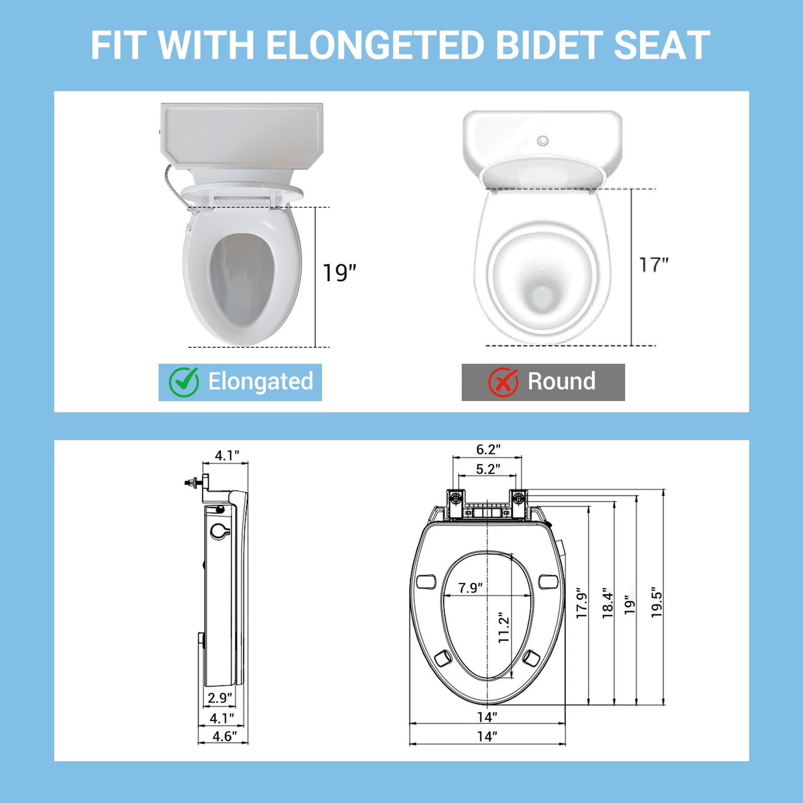 Homfan Bidet Toilet Seat Non Electric Elongated Raised Toilet Bidet Seat Dual