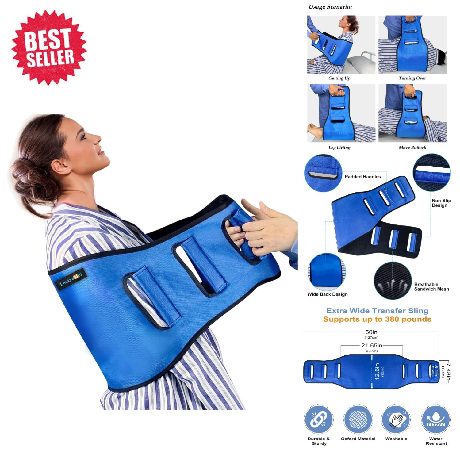 Comfortable Padded Gait Belt Transfer Sling for Safe Mobility – Supports 330 lbs