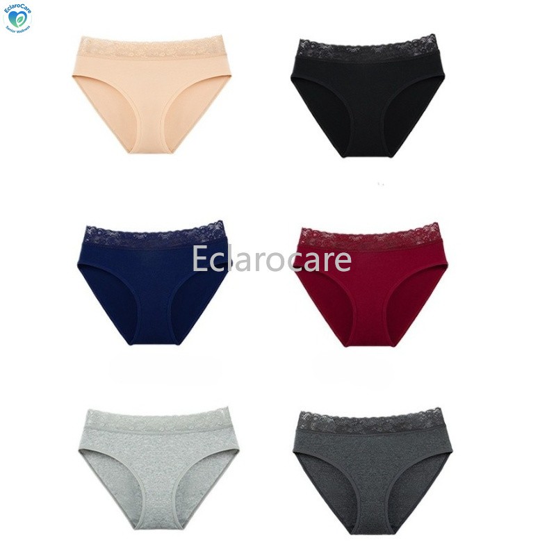 6pcs Women’s High-waisted Menstrual Underwear with Solid-Color Lace cotton