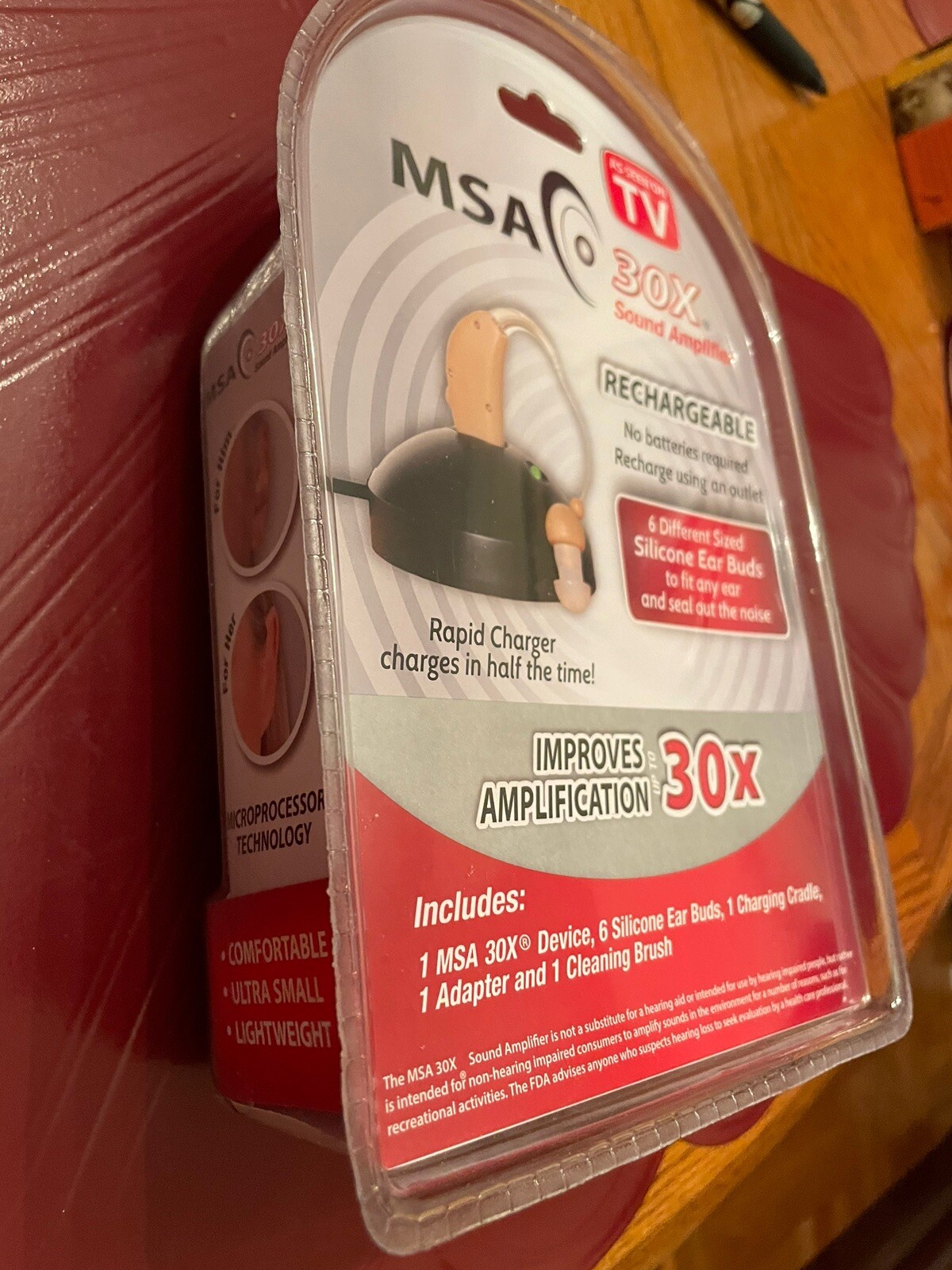 New Sealed MS 30X HEARING AID Ear Piece DEVICE & fast charger – medium tan color