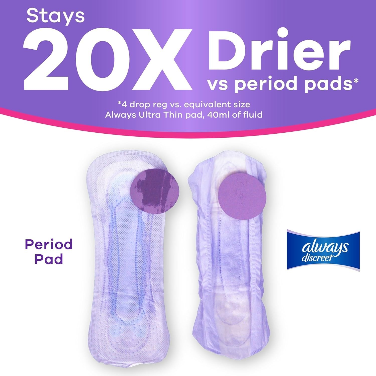 Always Discreet Incontinence & Postpartum Pad Regular Length Moderate Absorbency
