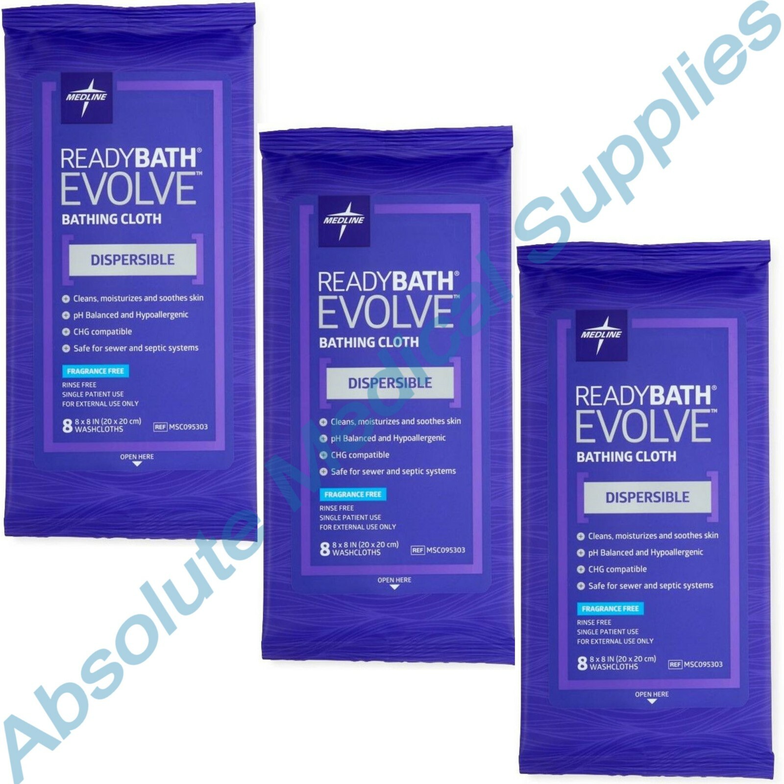 *3-Pack* Medline ReadyBath Evolve Bathing Cloth Fragrance Free MSC095303