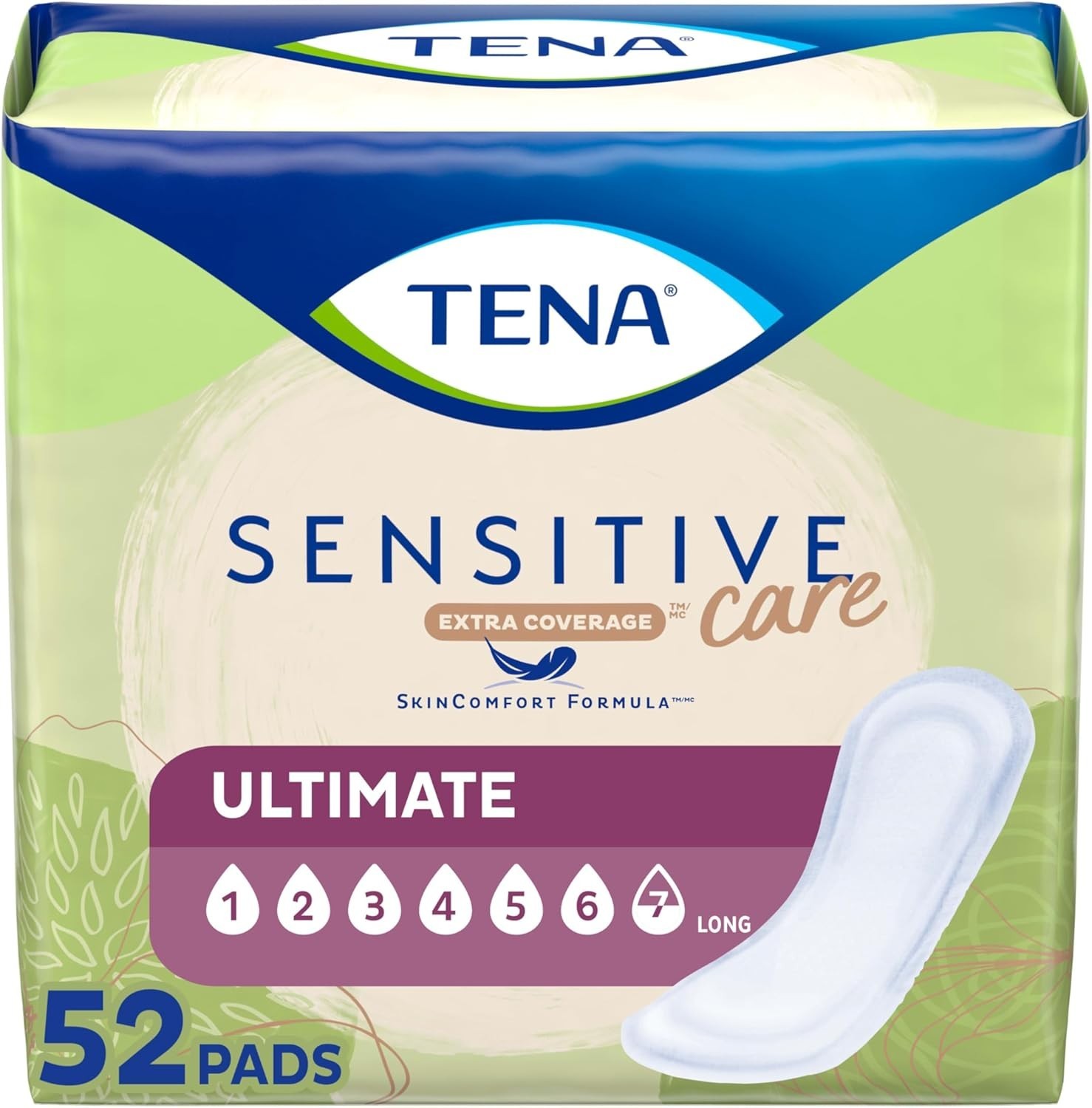 Dermatologically Approved TENA Women’s Incontinence Pads, Long Length, 52 Count