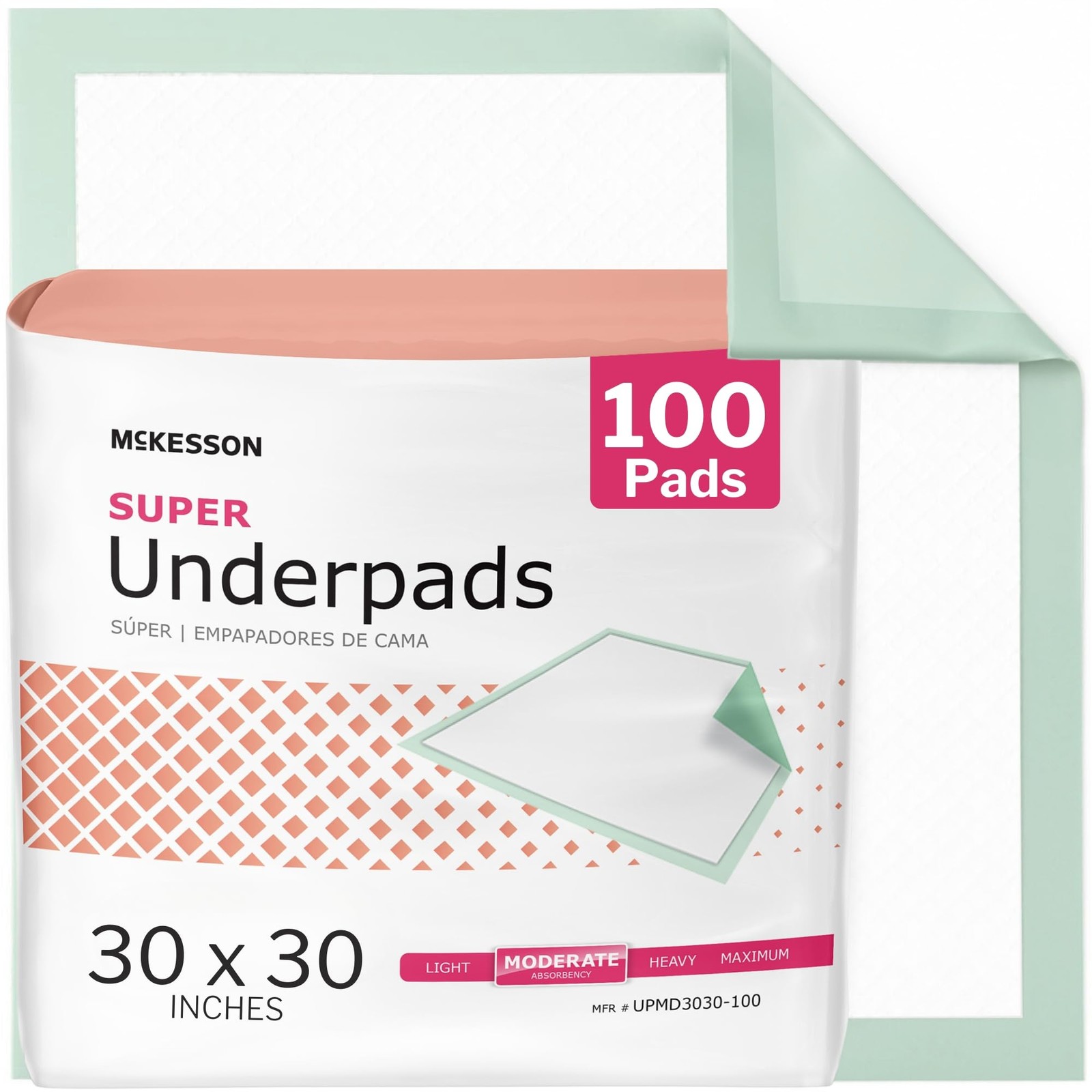 McKesson Super Underpads, Incontinence Bed Pads 30″ x Green Backsheet