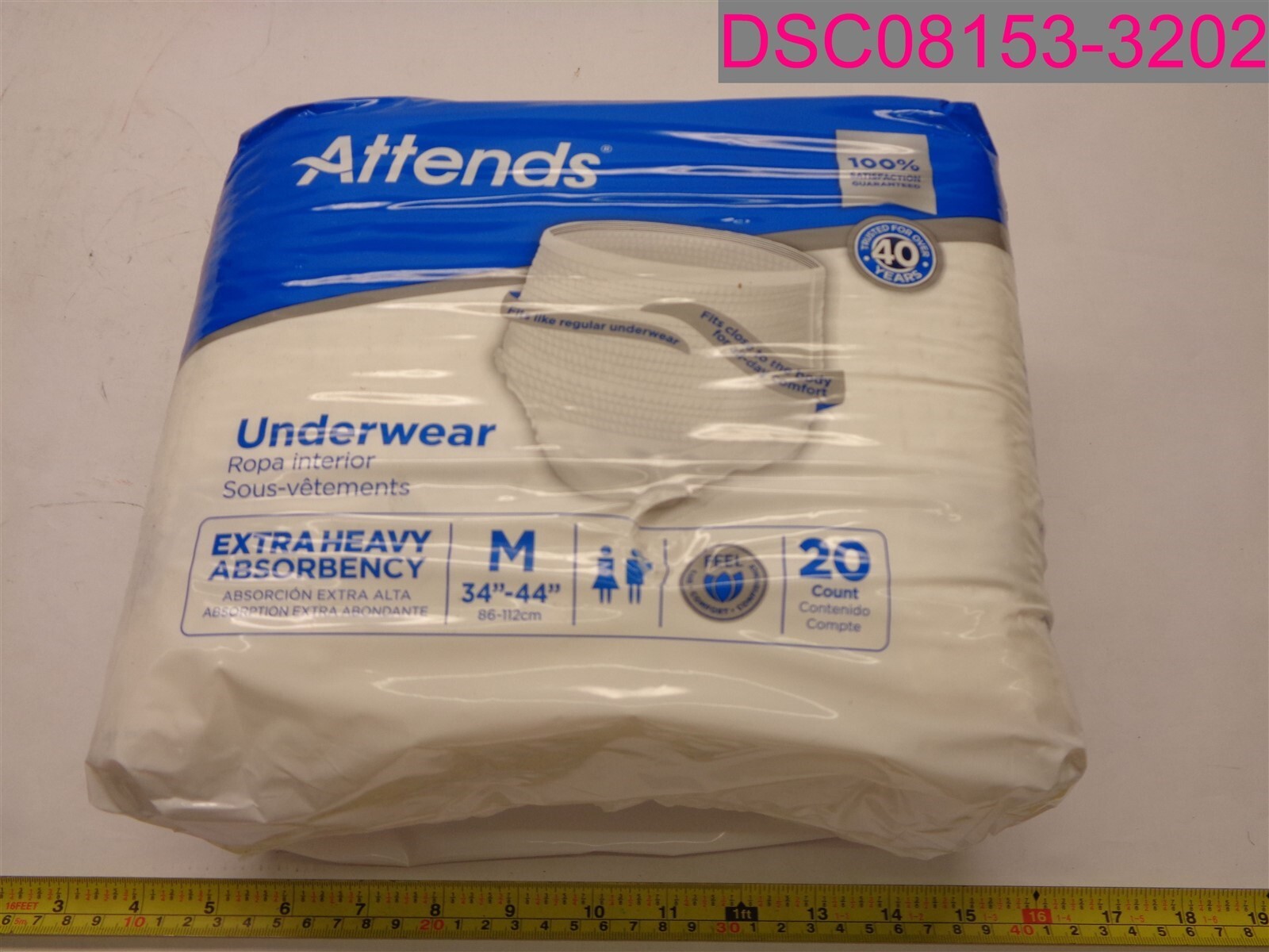 QTY=80 (4 Packs x 20); Attends Underwear Medium, Extra Heavy Absorbency, APV20