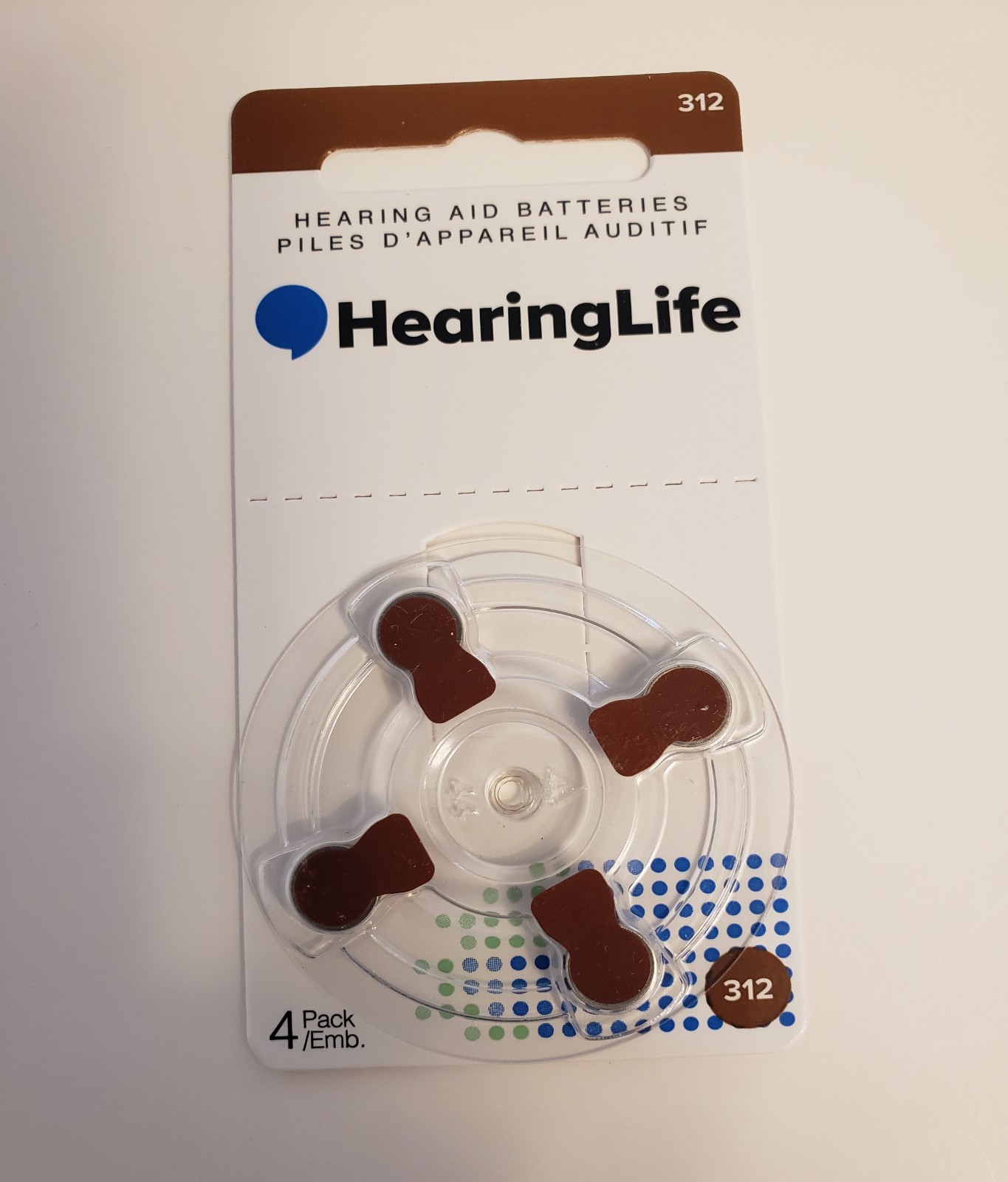 HearingLife Hearing Aid Batteries 1.45V – 4 Pack/Emb 312
