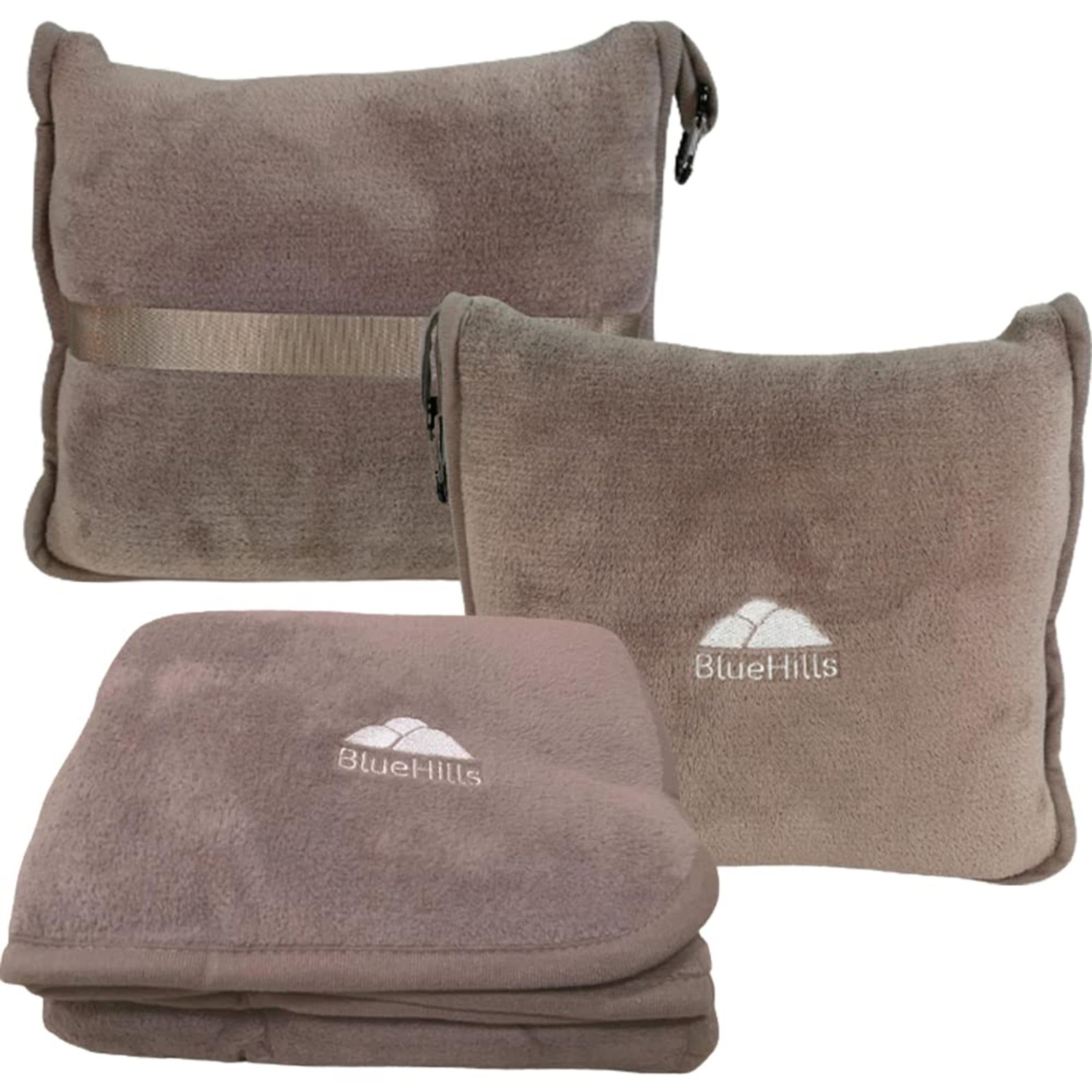 BlueHills Premium Soft Travel Blanket Pillow Airplane Travel, Taupe-1pk-t023