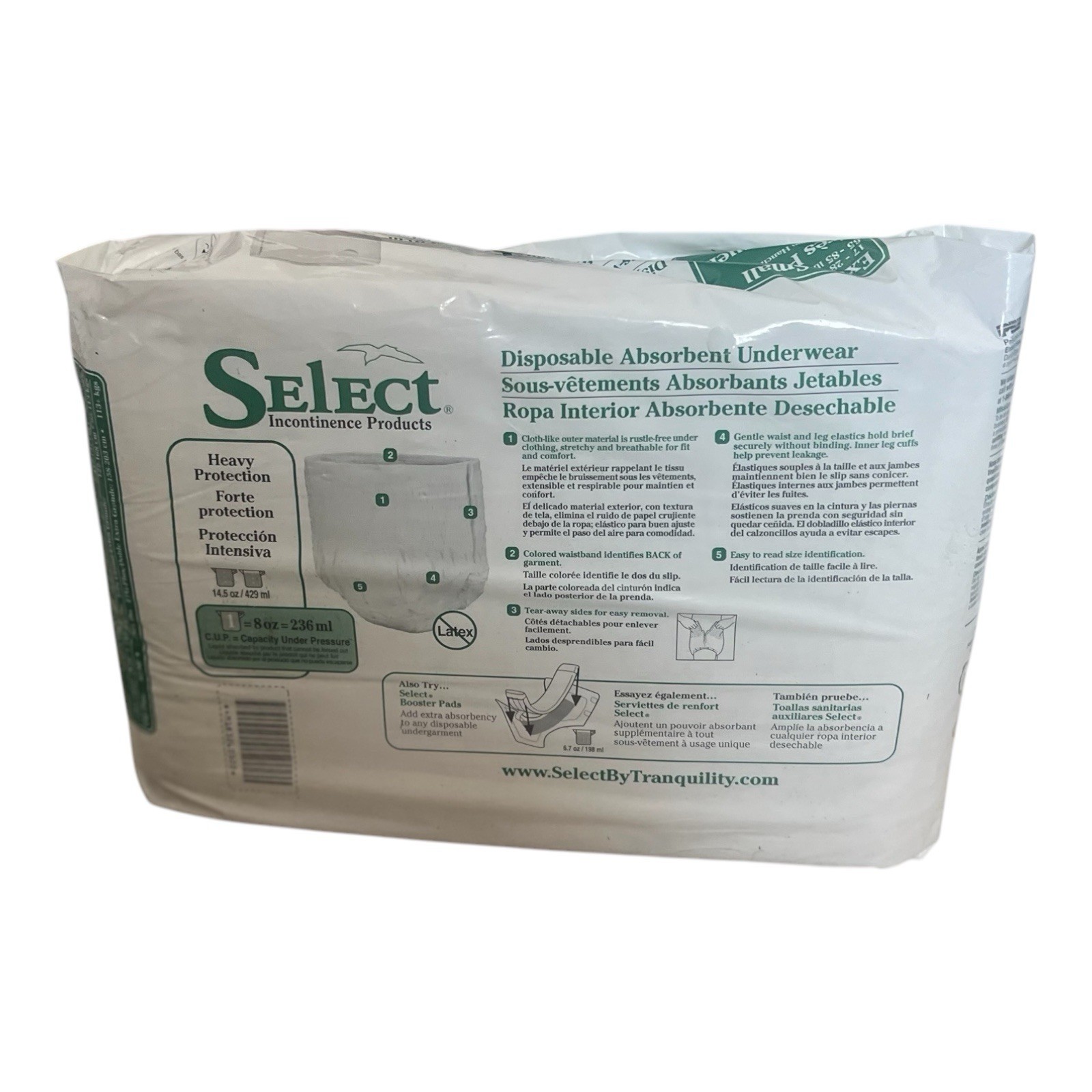 Select Youth Disposable Absorbent Underwear X-Small 17”-28” Bag of 24 /3 bags